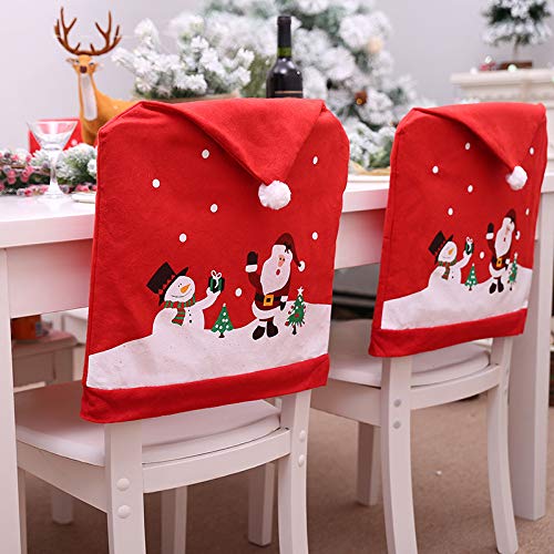 6-Piece Santa Claus Hat Chair Covers Set - Non-Woven Christmas Chair Decor with Snowman Design for Dining Room & Kitchen - Holiday Party Decorations, Festive Gifts (Perfect for Christmas Dinner, Office Parties & Home Decoration)