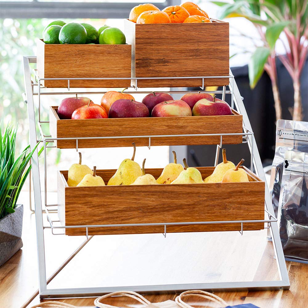 Eco-Friendly 3-Tier Wire Market Basket Stand - 25.25