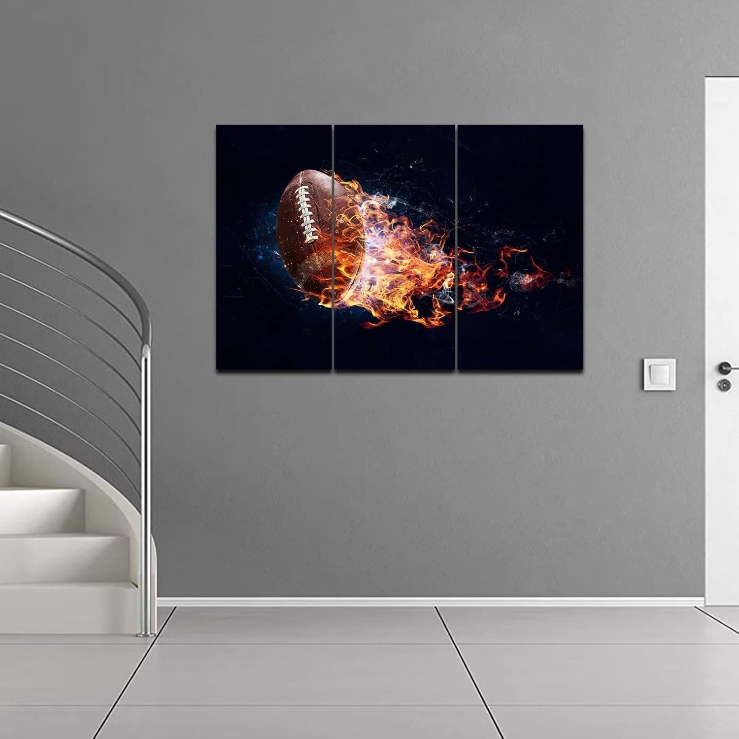 Premium HDQ Rugby & American Football Canvas Wall Art - 3-Piece Framed Sports Decor for Boys Room, Office, Home Gym, Playroom & Classroom - 20x40 Inch Prints, Perfect Gift for Sports Fans