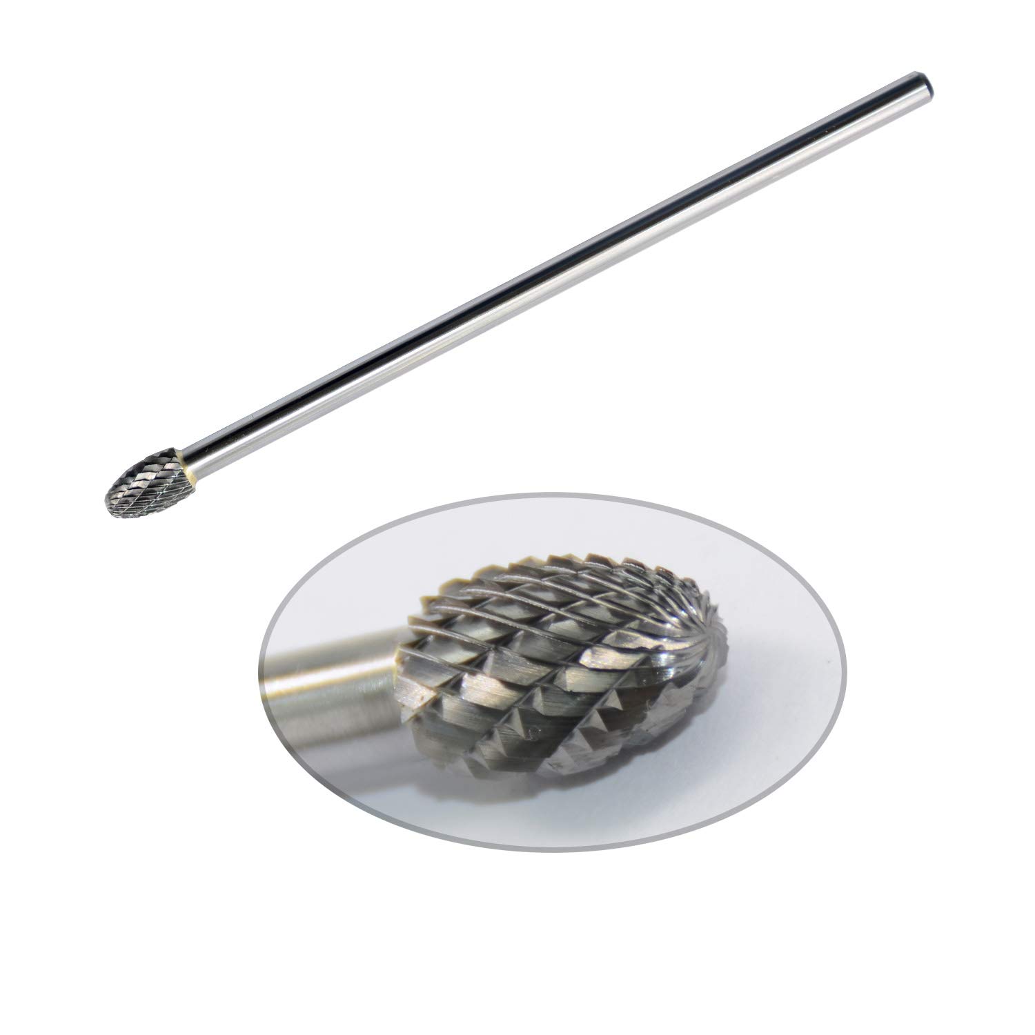 Premium Tungsten Carbide Burr Rotary File - Oval Egg Shape, Double Cut, 1/4