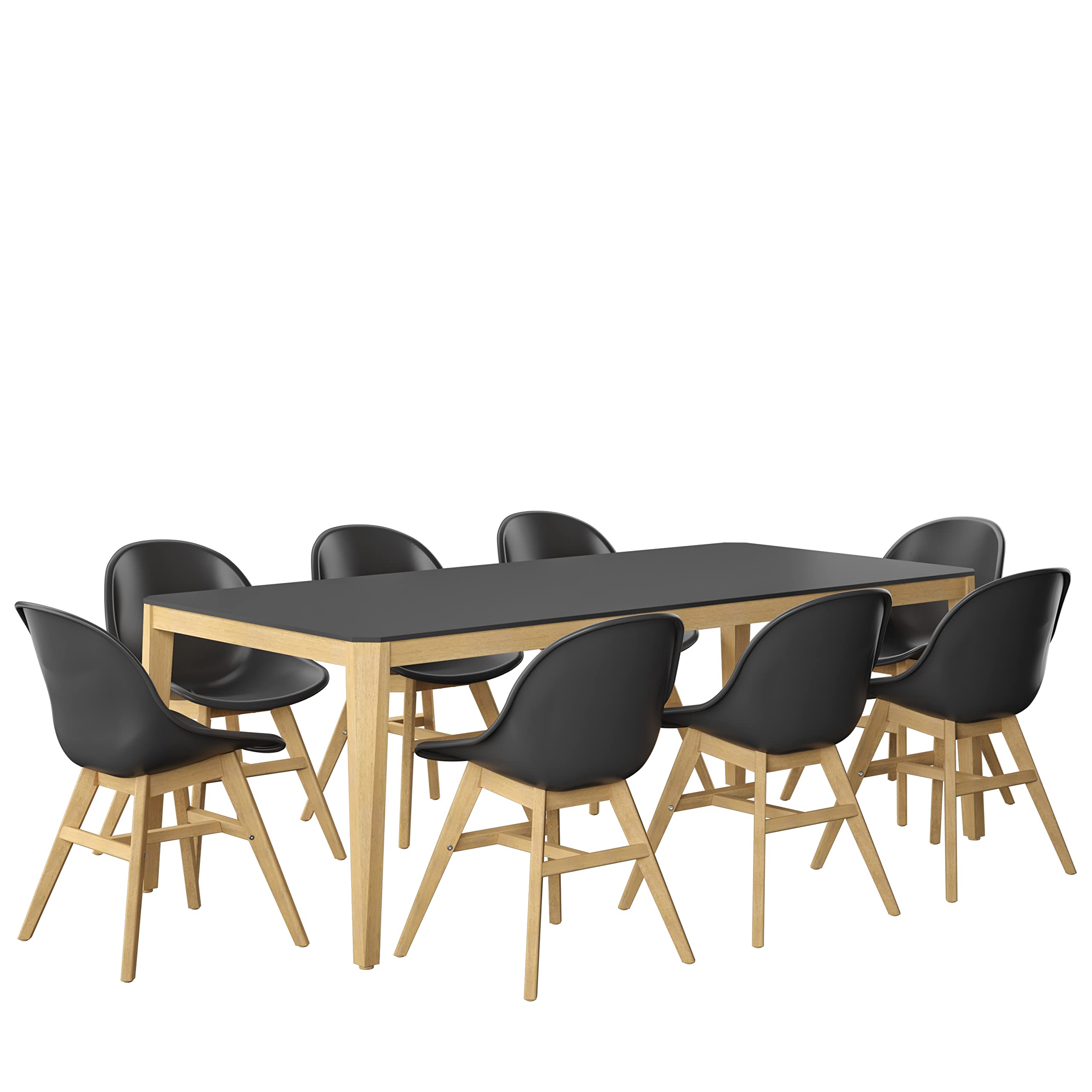 Urban Elements Eugène 9-Piece Patio Furniture Set - 100% FSC Certified Eucalyptus Wood with Teak Finish | Outdoor Dining Table & Chairs, Backyard Furniture Set in Black | Perfect for Garden Parties, Poolside Lounging & Al Fresco Dining