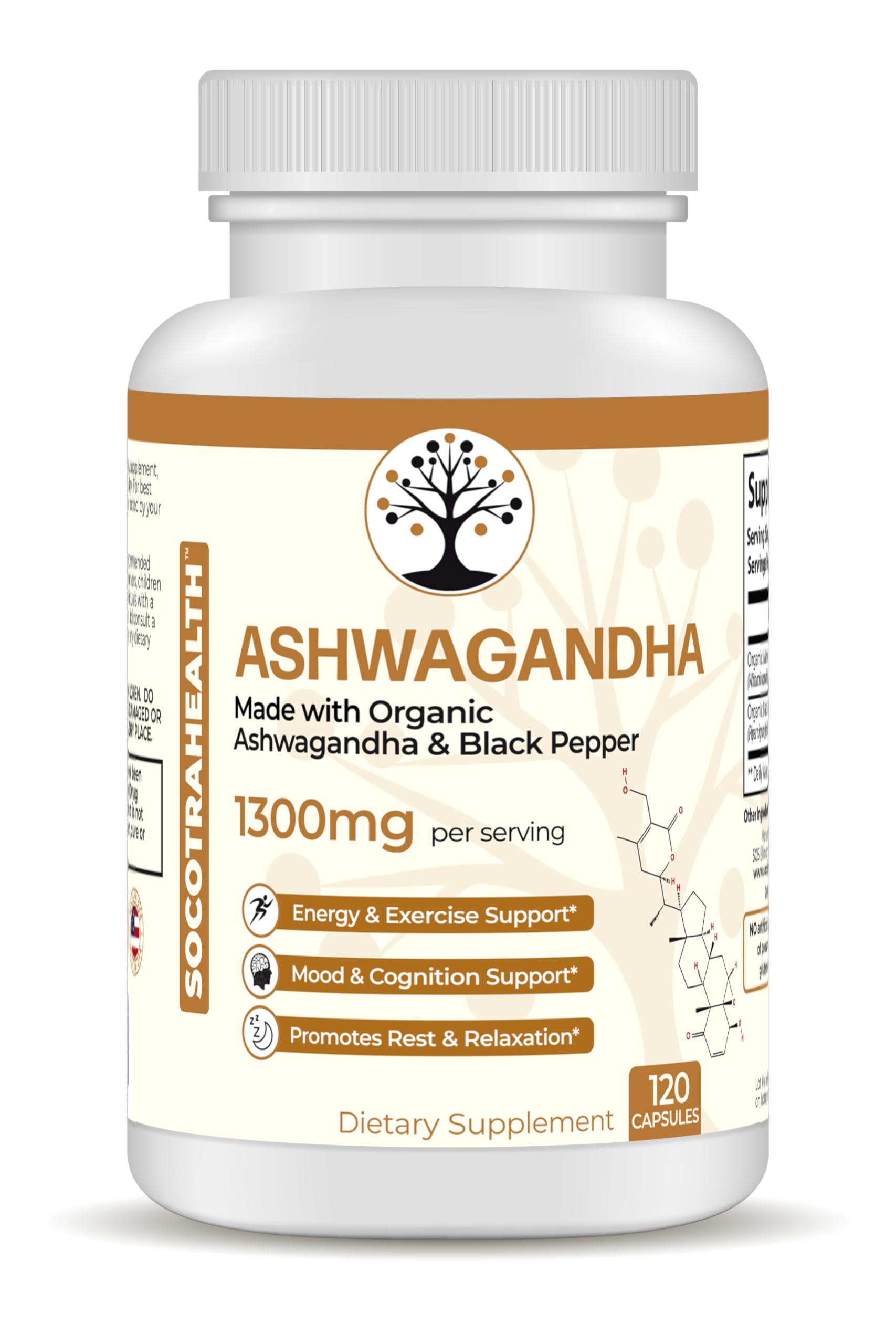 Organic Ashwagandha with Black Pepper for Better Absorption - Non-GMO, Gluten-Free Stress Relief Supplement - Supports Mood, Energy & Relaxation - 120 Vegan Capsules for Daily Wellness & Natural Sleep Aid