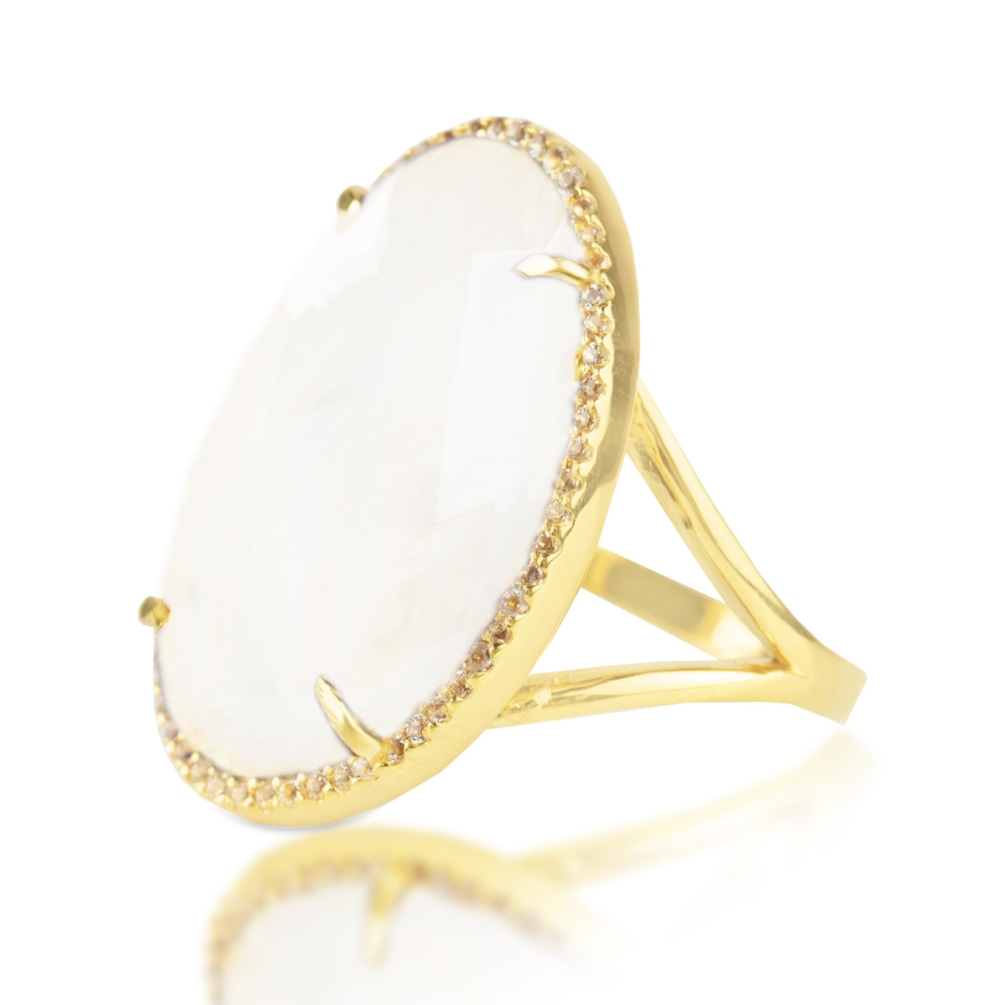 18k Gold Over Sterling Silver 16 Ct. Birthstone Rings for Women with White Topaz Accents | Elegant Oval Statement Jewelry | Perfect for Gifts, Anniversaries & Special Occasions | Gemstone Rings for Everyday Wear & Formal Events