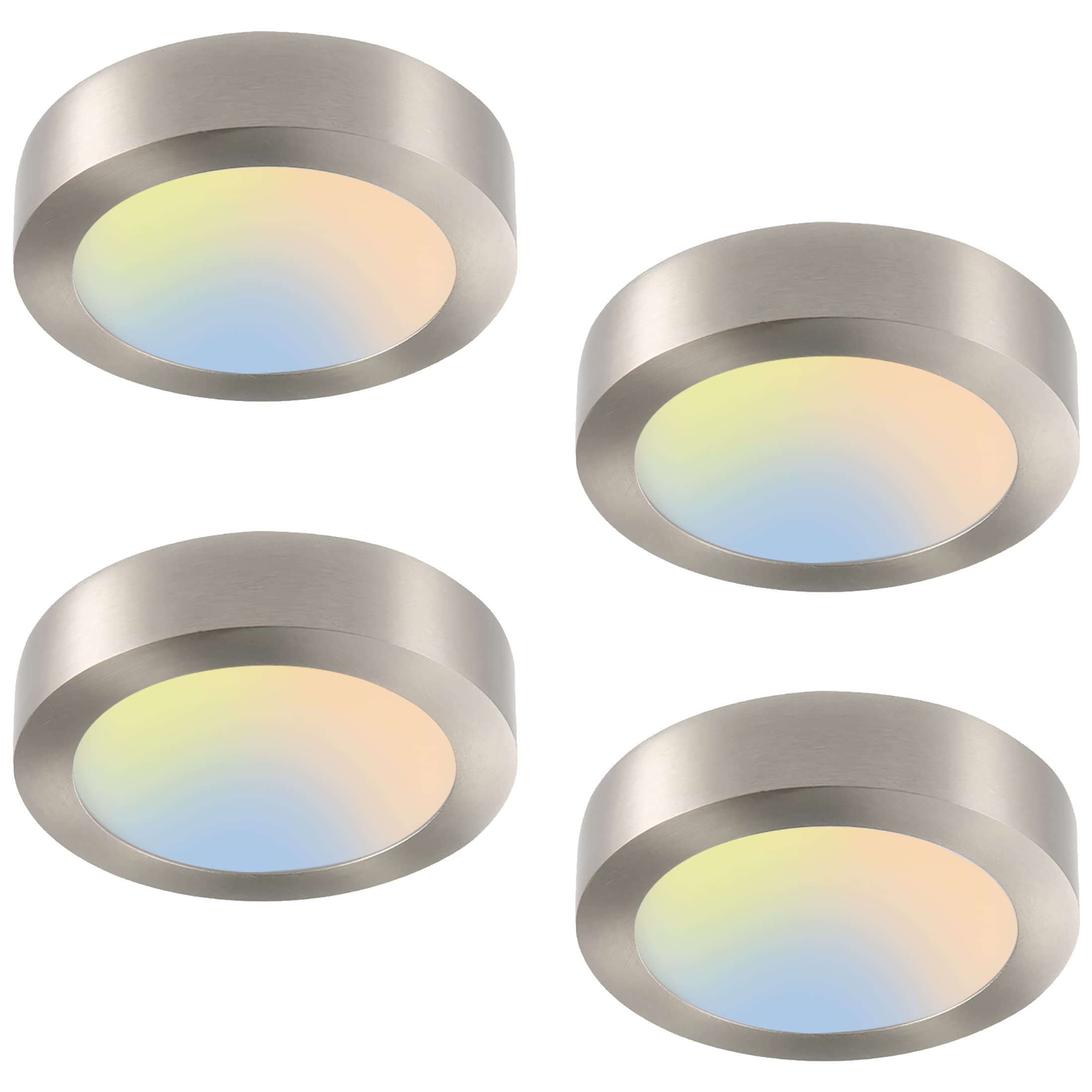 9 Inch LED Flush Mount Round Ceiling Light - 60W Equivalent, CCT Selectable (2700K-5000K), CRI 90+, Dimmable, Damp Rated, ETL Certified, Brush Nickel Finish - 4 Pack - Perfect for Bedrooms, Kitchens, Hallways, and Commercial Spaces