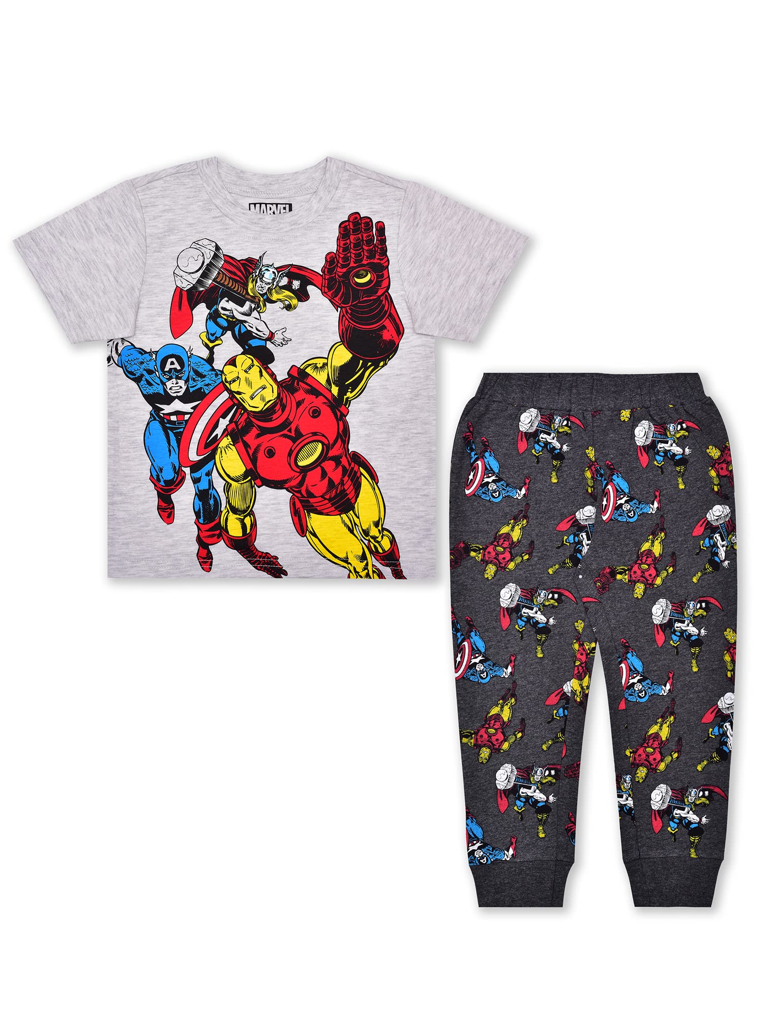 Marvel Avengers Boys 2-Piece T-Shirt and Jogger Sweatpants Set for Toddlers & Kids (White/Grey) - Superhero Outfit for Playtime, Birthday Parties & Casual Wear