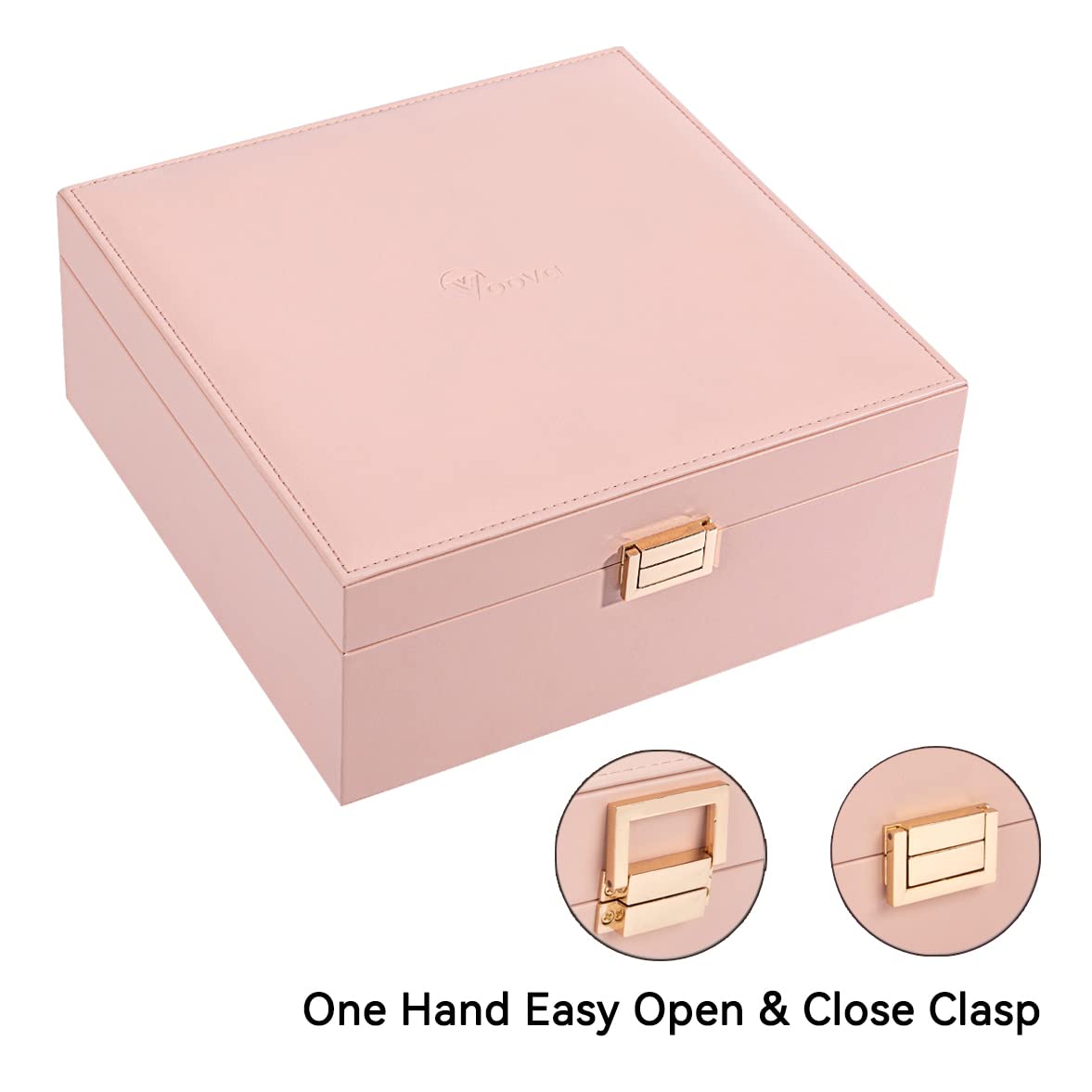 Voova 2-Layer Large Jewelry Box Organizer for Women - PU Leather Watch & Sunglasses Storage Case with Removable Tray - Holds Rings, Earrings, Necklaces (Pink) | Perfect for Travel, Home Vanity & Gift Giving