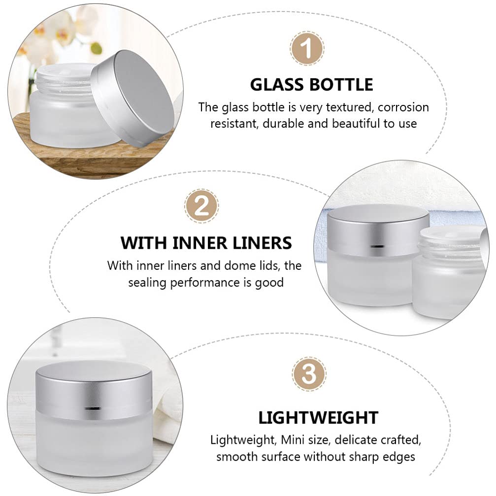 Lurrose 5-Piece Round Glass Cosmetic Jars with Lids - Clear Makeup Sample Containers for Creams, Lotions & Travel (White) - Perfect for DIY Beauty Products, Skincare Samples & Mini Travel Bottles