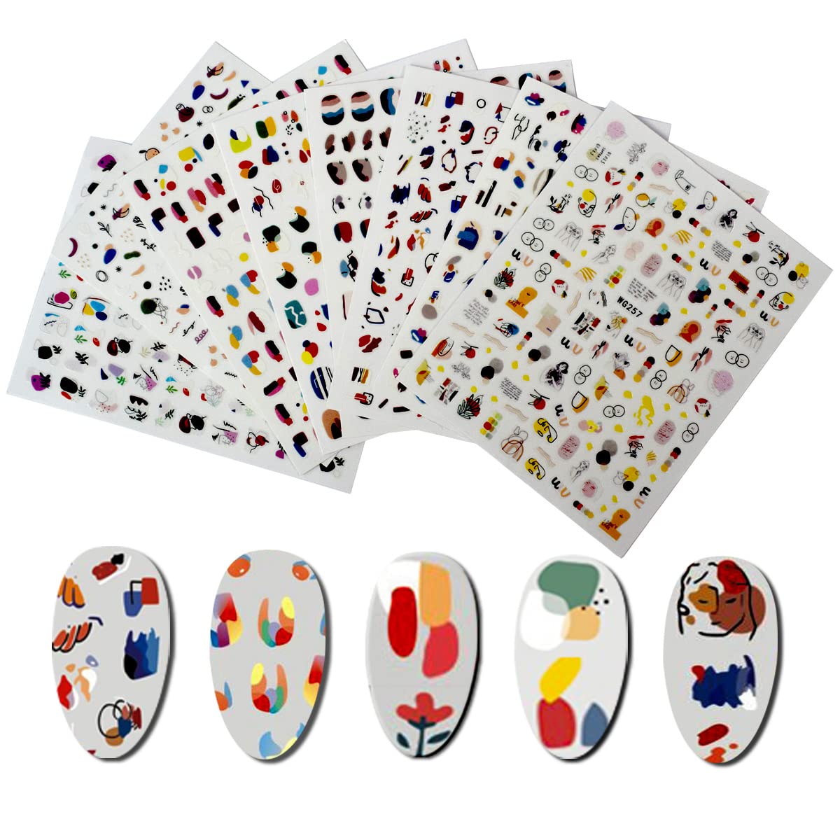 Abstract Graffiti Nail Stickers - Colorful Curve Line Nail Decals, 8 Sheets Cute Designer Nail Art Supplies for Women & Girls | Water Transfer Slider Foil Manicure Decorations | Perfect for Parties, Holidays & DIY Nail Art
