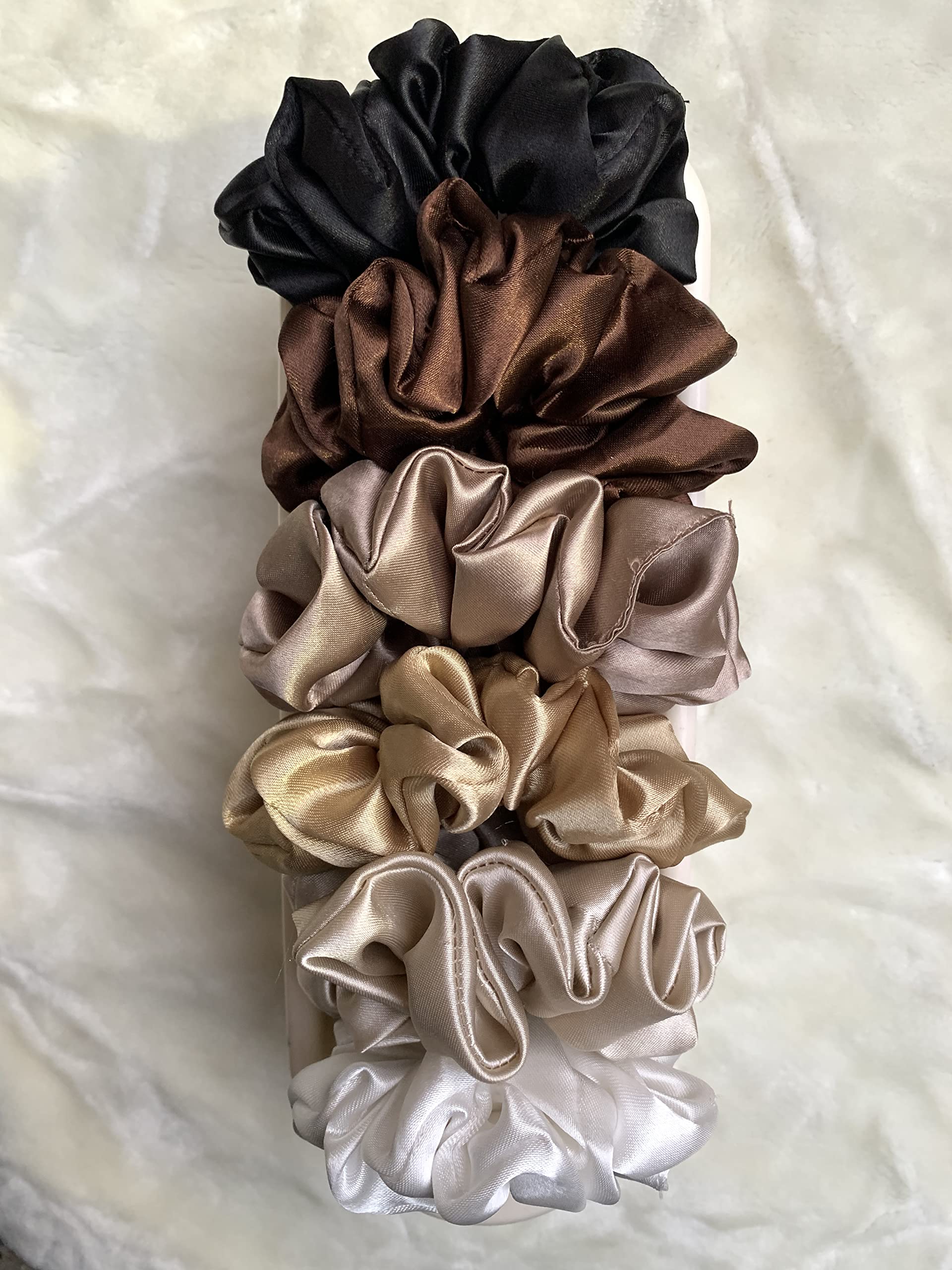 Premium 6-Pack Large XL Satin Silk Scrunchies - Soft Fluffy Nude Color Hair Ties for Women & Girls | Anti-Hair Breakage Silk Scrunchie Set | Perfect Gift for Mom, Sister, Birthday & Everyday Hair Accessories (Office, Gym, Wedding, Sleep)