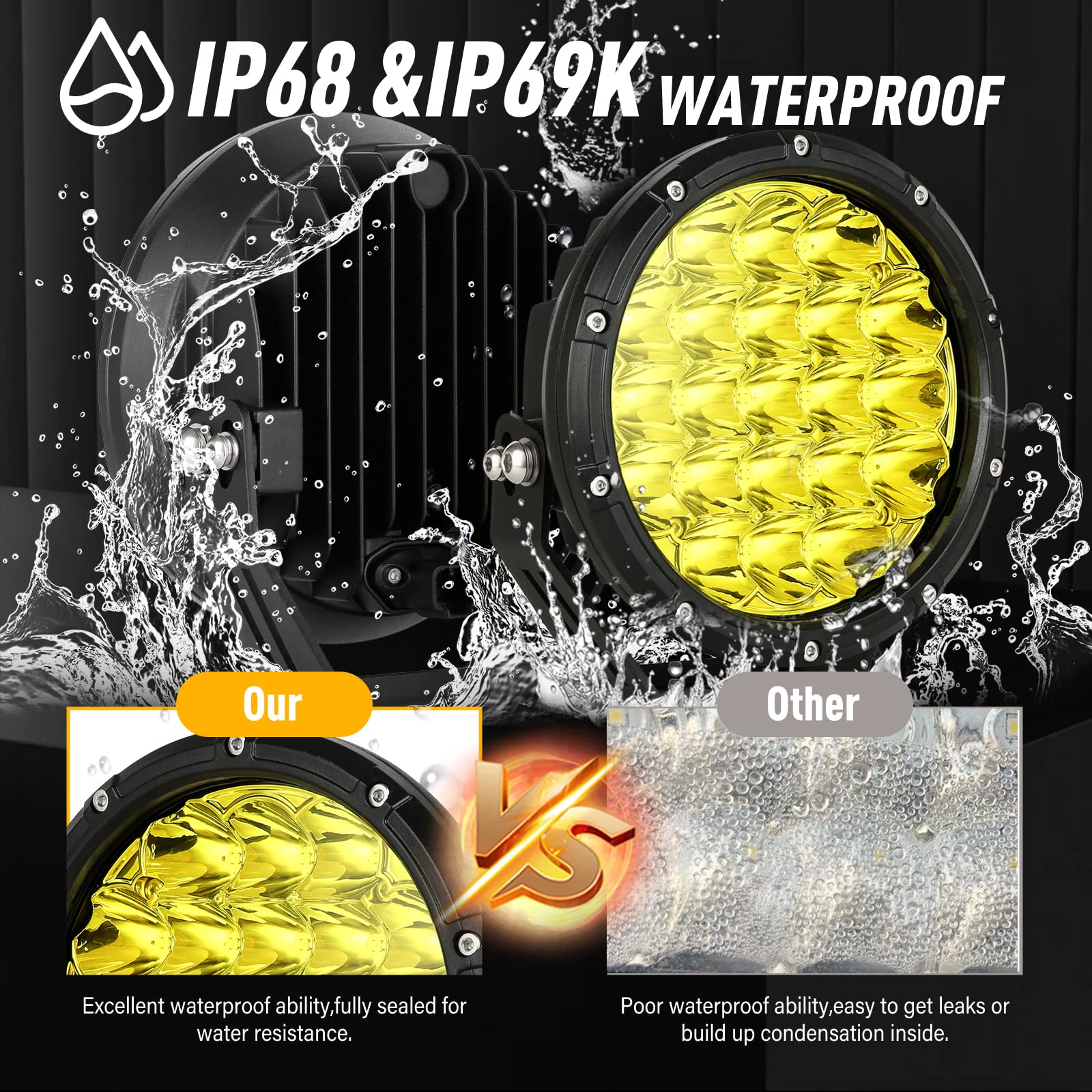 BIGLION.X 7-Inch Amber Round LED Off-Road Lights - 210W 32000LM Super Bright Yellow Spot Lights - IP68 Waterproof with EMC - 12V-32V for Pickup Trucks, SUVs & UTVs - Perfect for Night Off-Roading, Camping & Emergency Vehicles