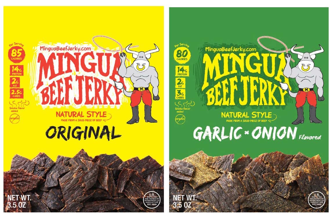 Mingua Beef Jerky Variety Pack - 2 Mild & 2 Garlic Onion Flavors (14 oz Total, 4 Bags) | High Protein Snack for Hiking, Camping, Road Trips & Keto Diet