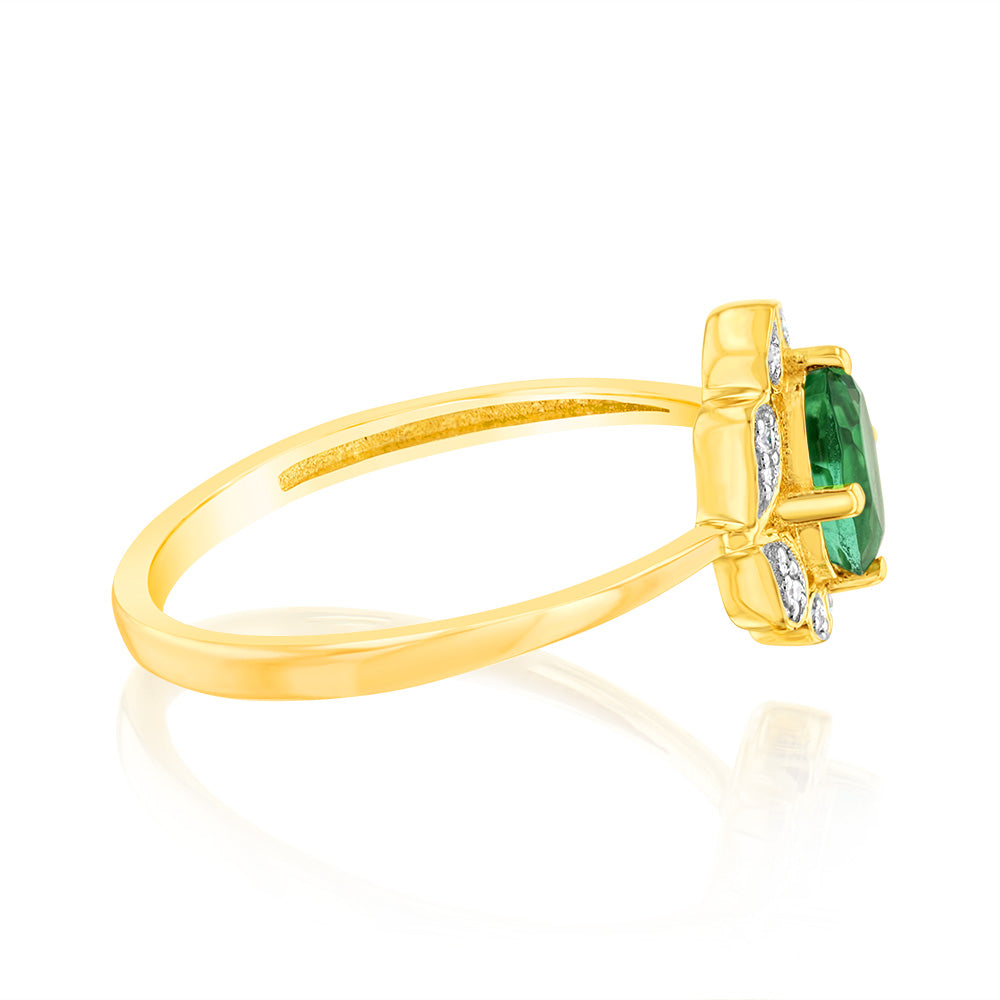 0.40 Carat Lab-Created Emerald and Diamond Oval Ring in 9K Yellow Gold - Elegant Engagement, Wedding, or Anniversary Jewelry Gift