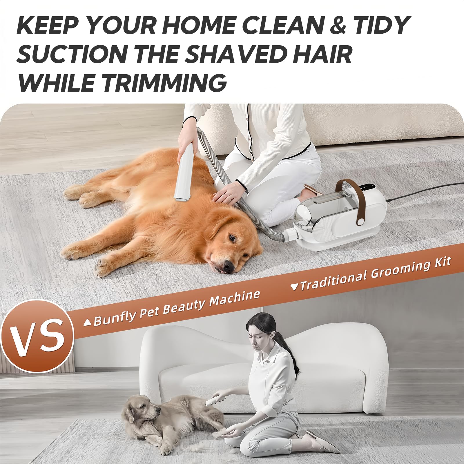 Bunfly Professional Dog Grooming Kit with 3.5L Vacuum - 13000kpa Strong Suction, 99% Pet Hair Removal, 17 Grooming Tools for Shedding Dogs - White | Perfect for Home Pet Grooming & Cleaning Sessions