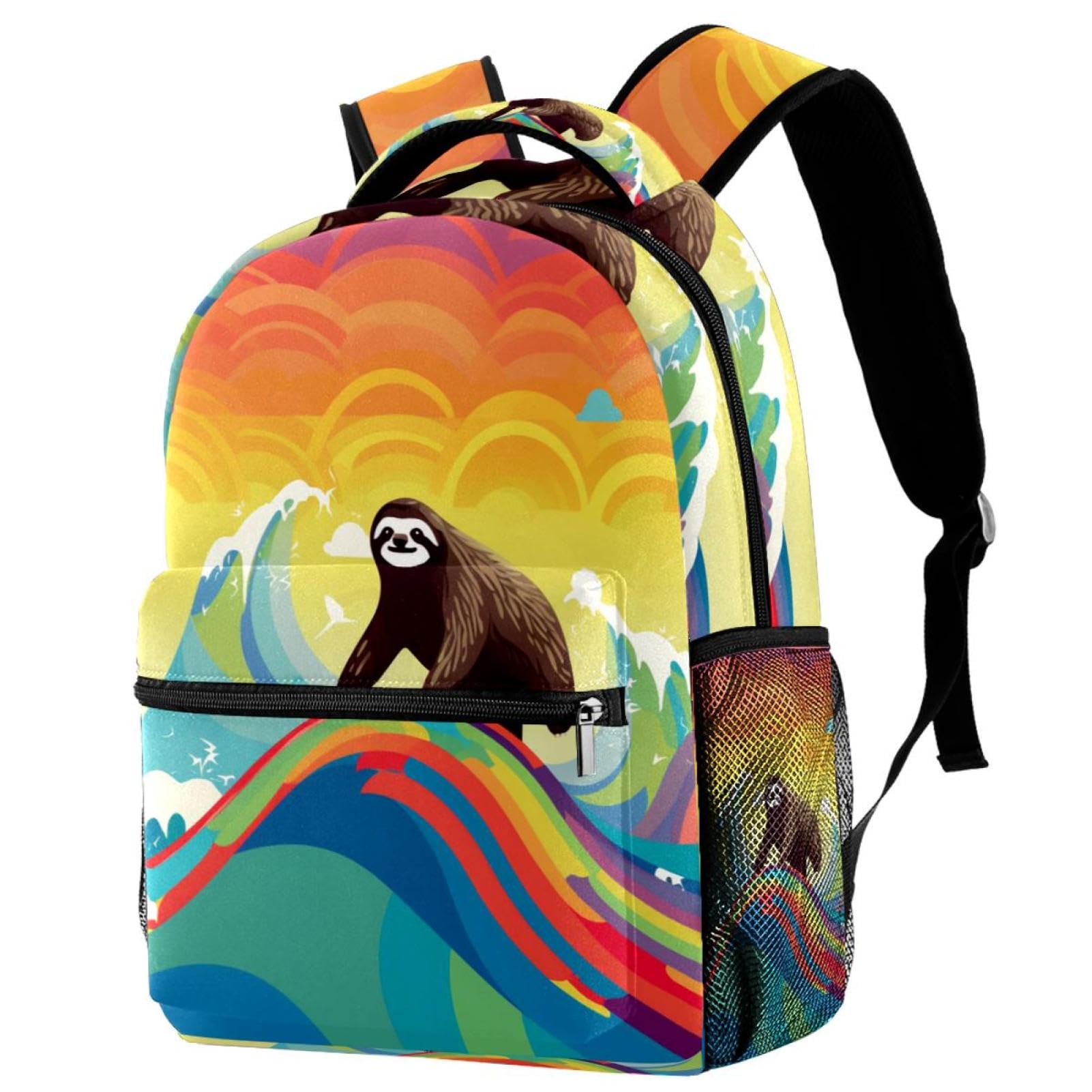 Stylish Travel Backpacks for Women & Men - Abstract Wave Sloth Surfing Design - Perfect for Hiking, Commuting & College Campus Use