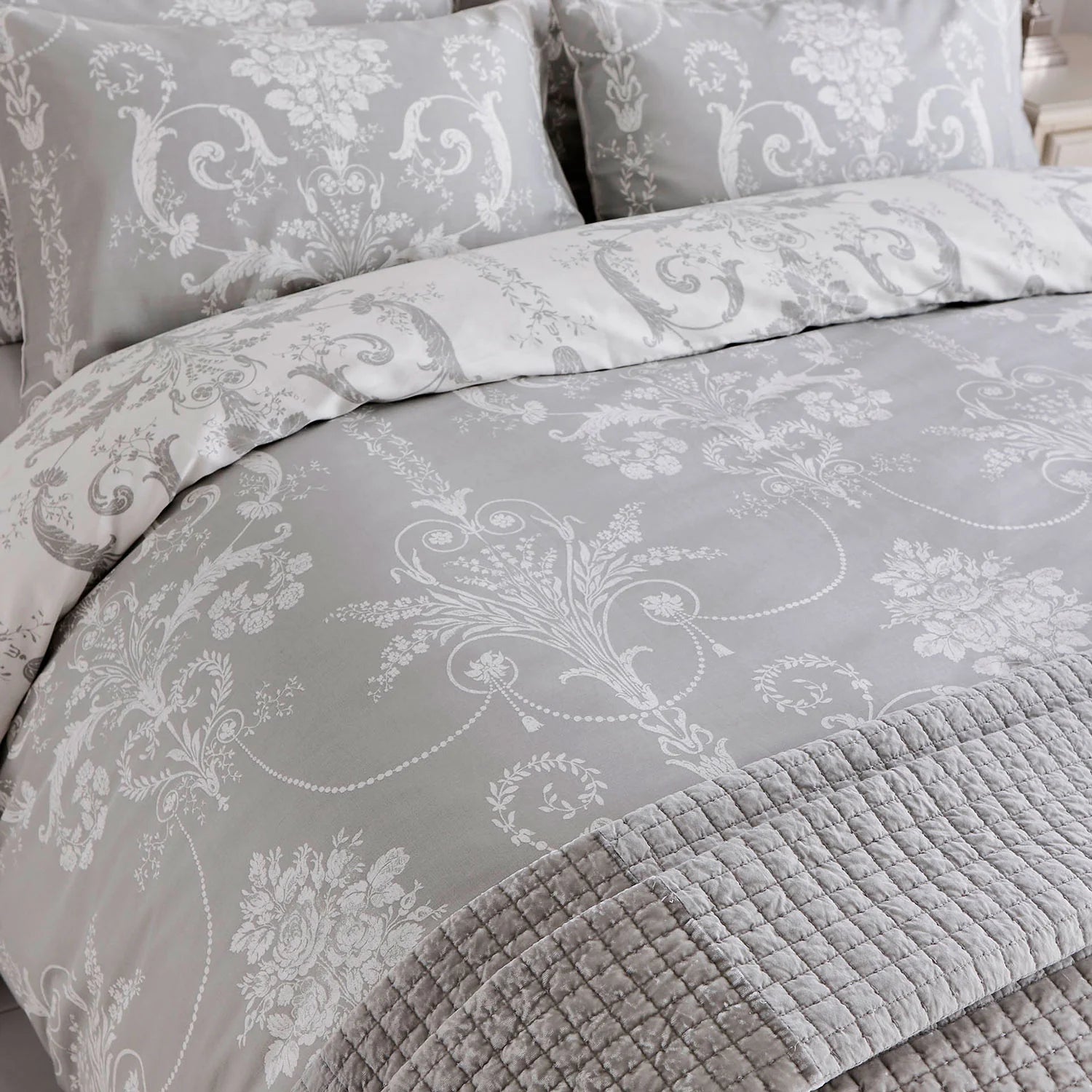 Laura Ashley Josette Duvet Cover Set - Queen Size, Dove Grey - Soft & Breathable Cotton Bedding for Cozy Bedroom Decor