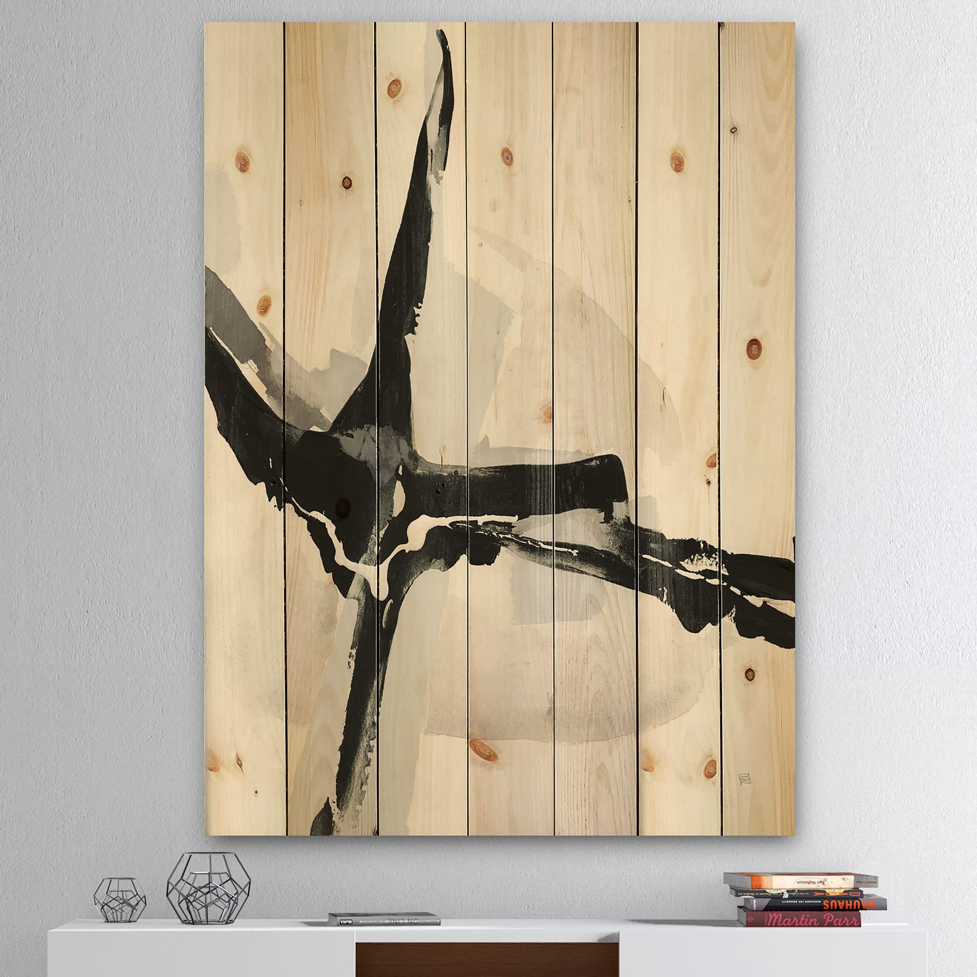 DesignQ Abstract Neutral Modern Wood Wall Decor - Black Contemporary Wood Wall Art, Large Abstract Wood Panels Printed on Natural Pine - Perfect for Living Room, Bedroom & Office Decor