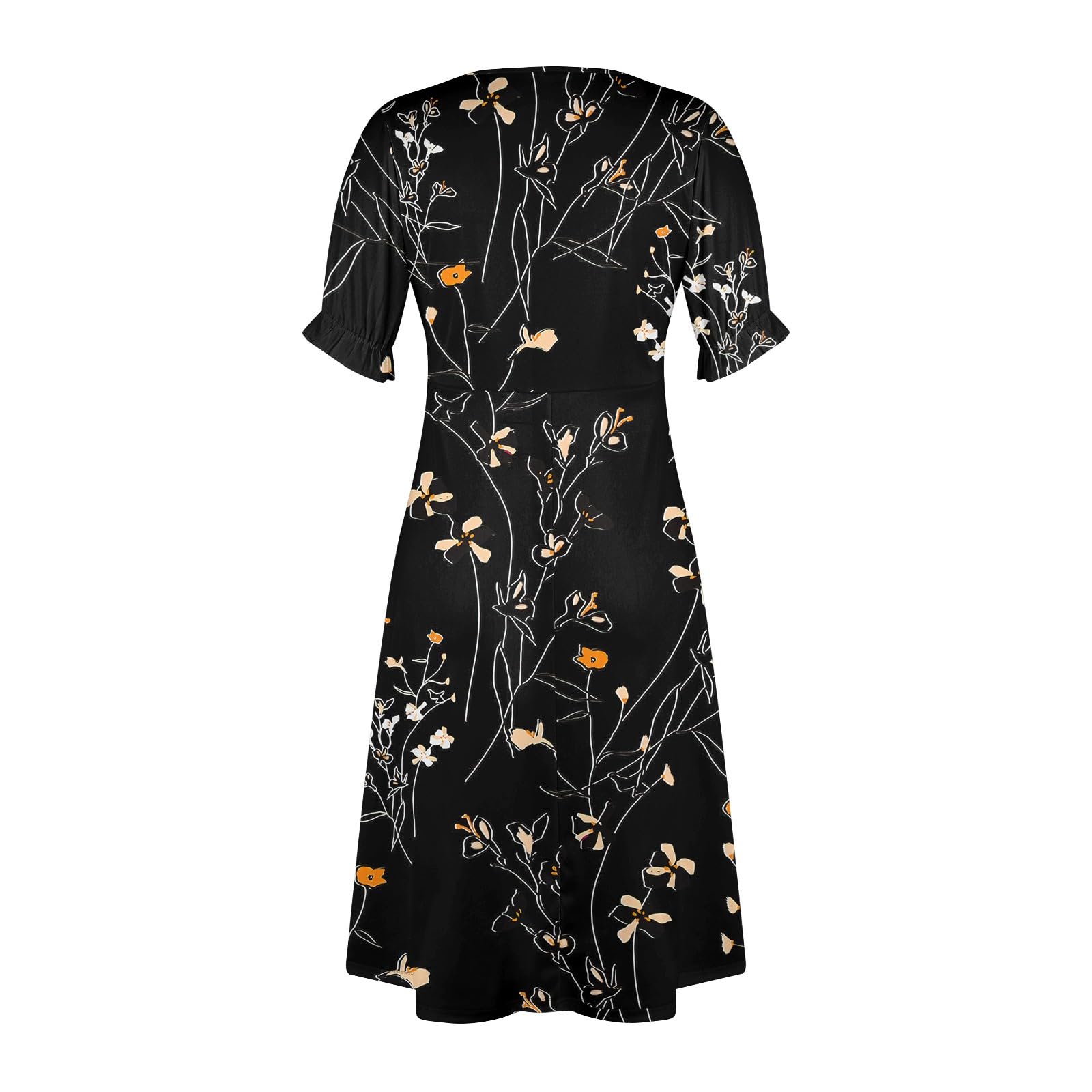 Plus Size Women's Cocktail Dresses - Floral Print V-Neck Short Sleeve Button Down Casual Dress for Beach, Party & Summer Outings