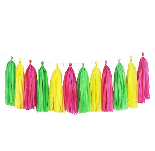 15PCS Tropical Hawaii Party Tassel Garland Kit - DIY Tissue Paper Tassels Banner for Baby Shower, Taco Tuesday, Fiesta & Bachelorette Party Decorations - Perfect for Luau, Beach & Llama Themed Celebrations