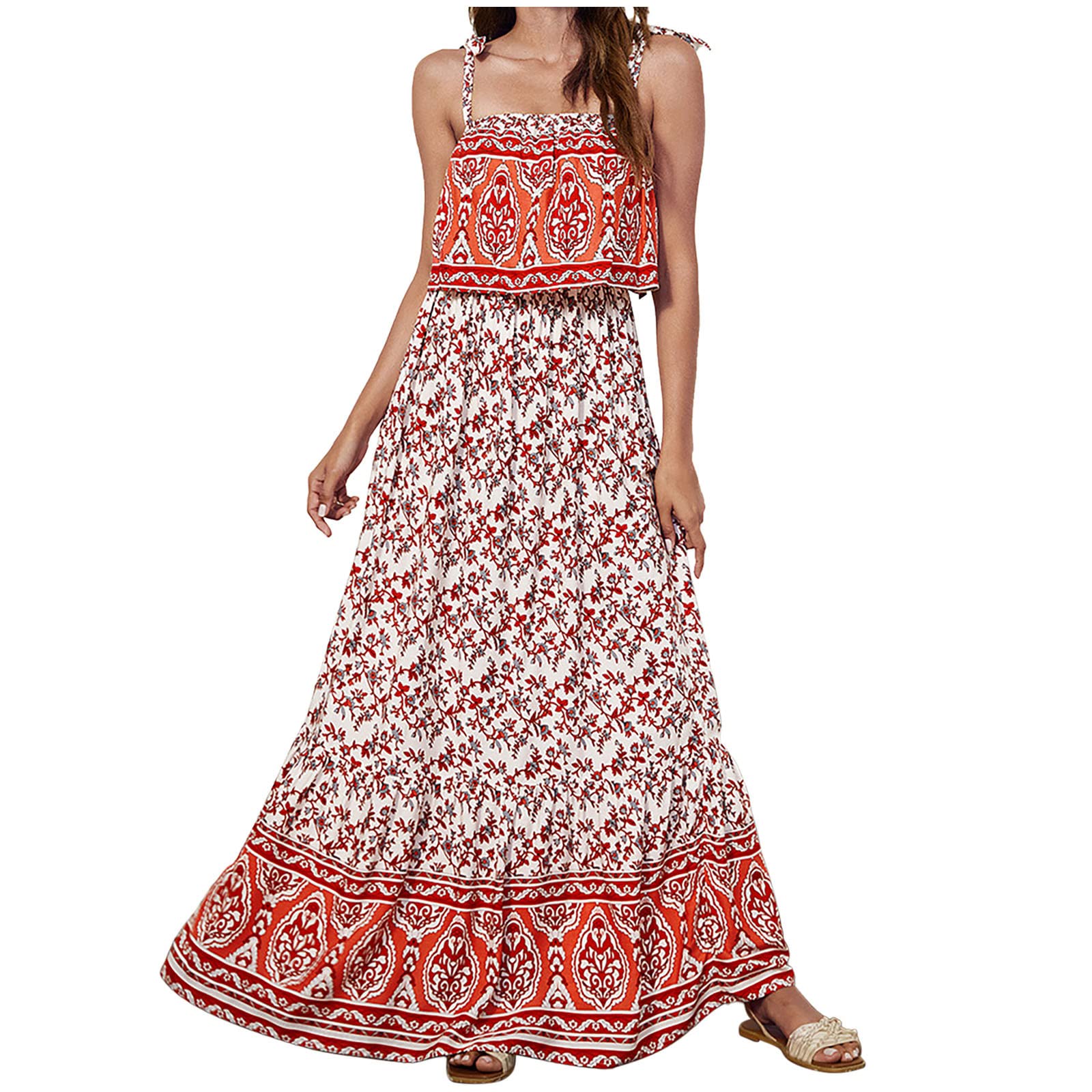 2022 Women's Summer Dresses - Floral Print Sleeveless Bandage Maxi Dress, Casual Camisole Vest Freezer Dress for Beach, Vacation & Outdoor Parties