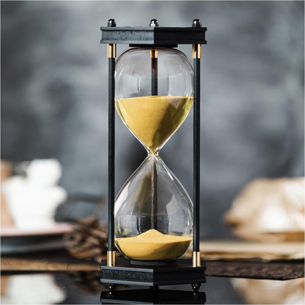 60 Minute Large Hourglass Timer - Decorative Hexagon Sandglass with Yellow Sand for Home Office, Kitchen, Classroom & Meditation