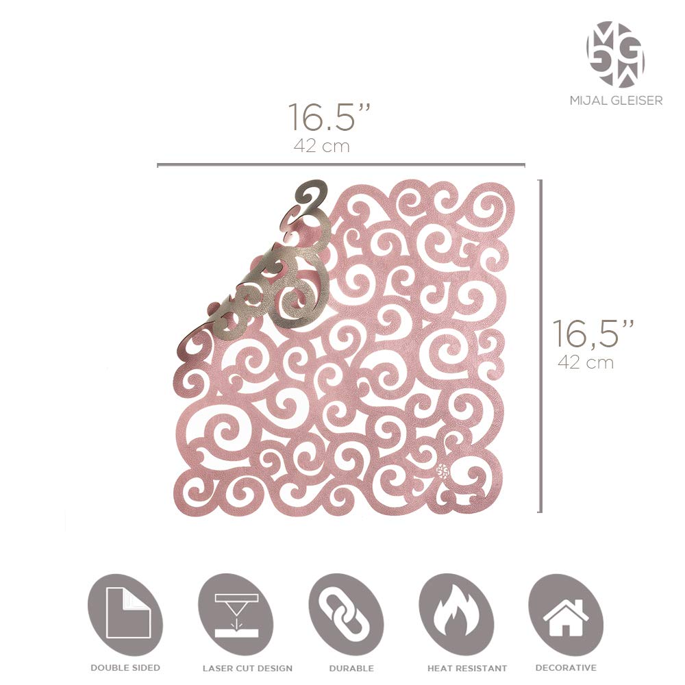 Mijal Gleiser Double Sided Placemats Set of 4 - Laser Cut Heat Resistant Non Slip Stain Resistant Table Mats - Sea Snail Collection Pewter-Rose - Perfect for Dining Table, Kitchen, Party & Home Decor