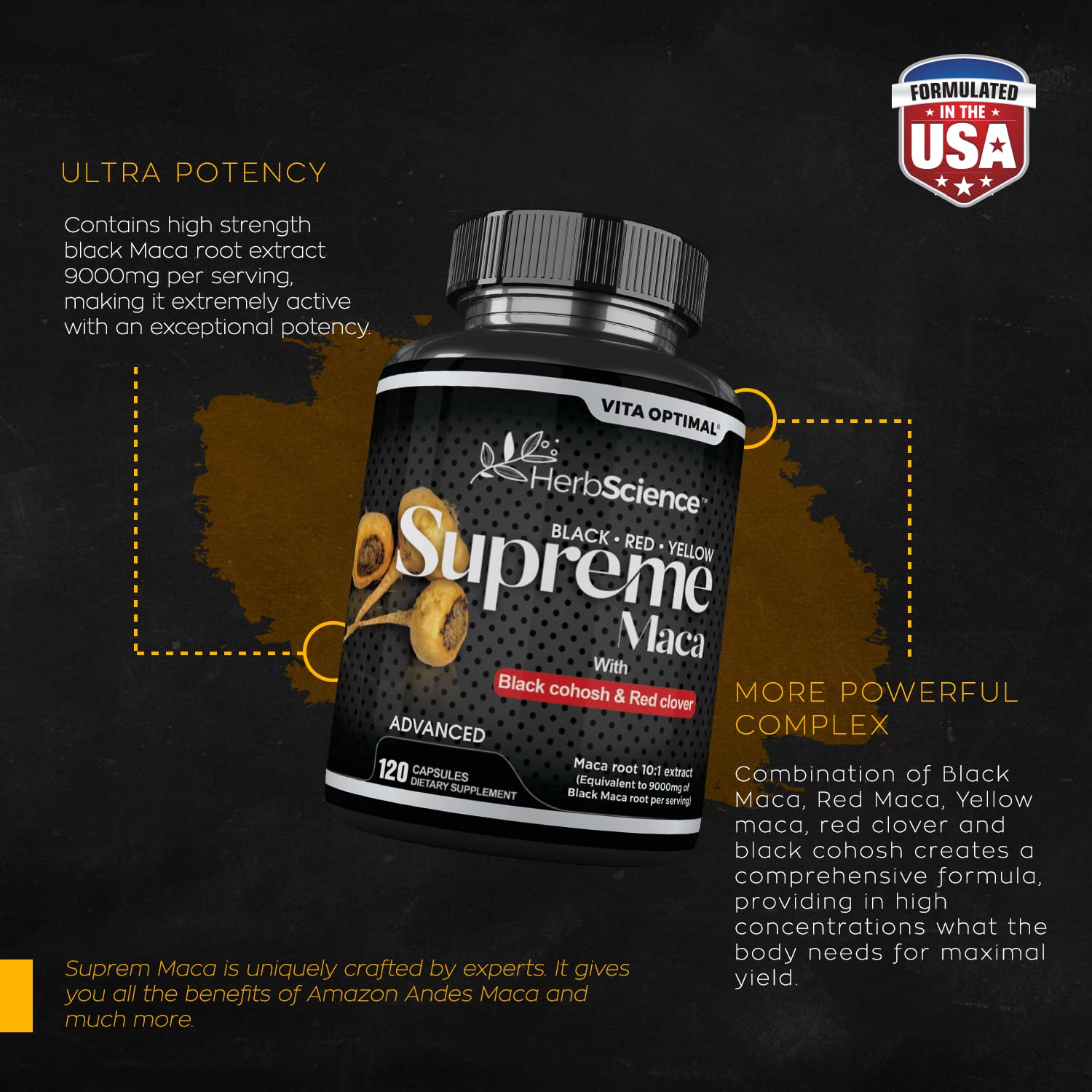 Premium Supreme Maca Capsules 9000mg - Ultra-Potent Black Maca Root Extract with Red & Yellow Maca, Black Cohosh, Red Clover - 120 Capsules for Energy, Vitality & Hormonal Balance - Perfect for Athletes, Busy Professionals & Menopause Support