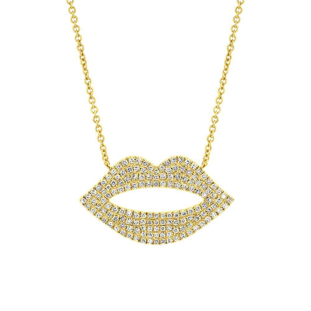 14K Gold 0.36 CTW Diamond Pave Lips Necklace - Elegant Layered Jewelry for Women, Perfect for Valentine's Day Gifts, Anniversaries & Special Occasions