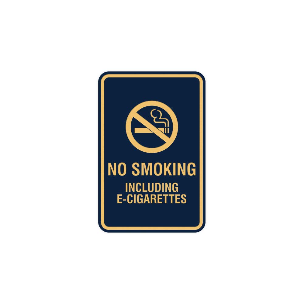 No Smoking & E-Cigarettes Prohibited Sign - Round Portrait Design with Adhesive Tape for Easy Mounting on Any Surface, Weatherproof for Indoor & Outdoor Use (Navy Blue/Gold, Large Size) - Perfect for Offices, Restaurants, Hotels and Public Spaces
