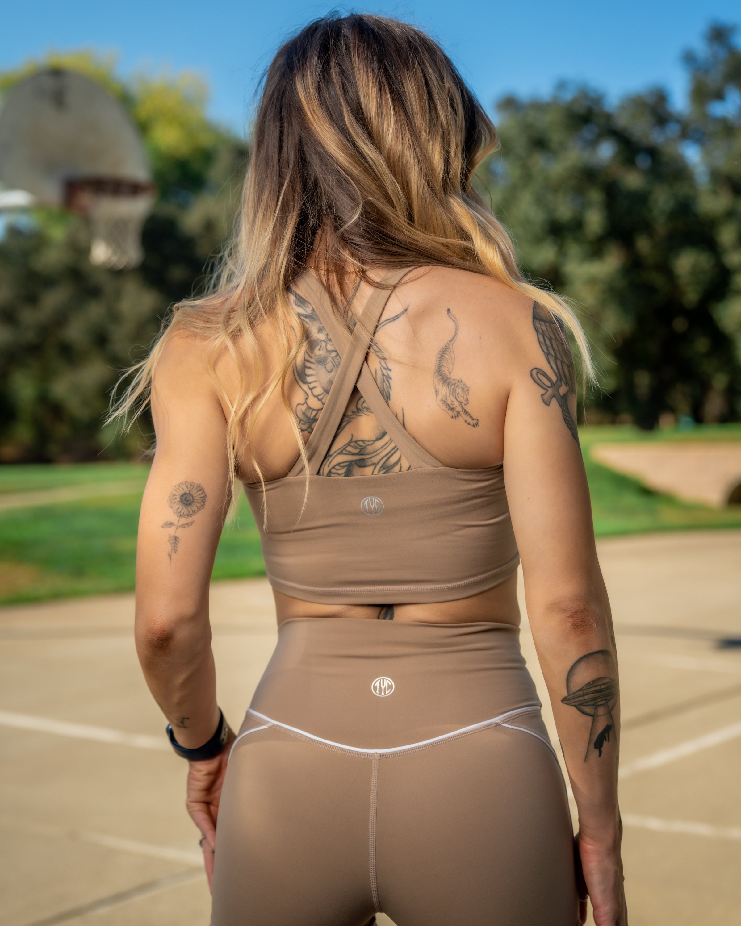 Vintage Retro Caliber Crop Tank Top - Soft Cotton Women's Casual Tee in Tan | Perfect for Summer Outfits, Music Festivals & Boho Style