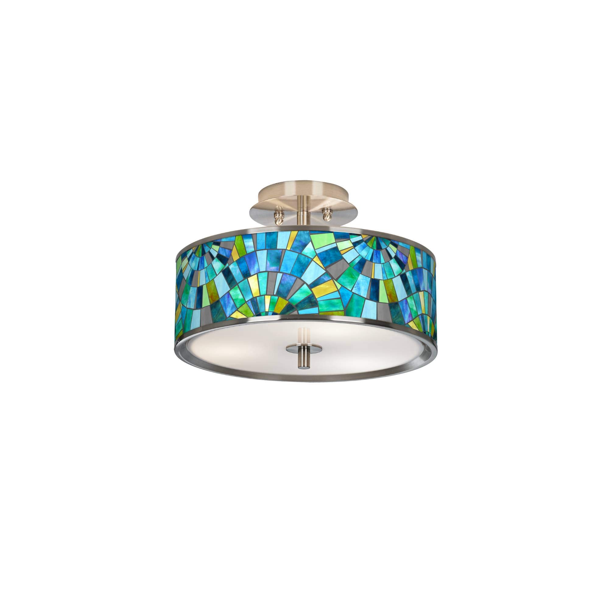 Lagos Mosaic 14 Inch Wide Modern Ceiling Light with Printed Fabric Shade - Perfect for Living Room, Bedroom, and Dining Room Lighting