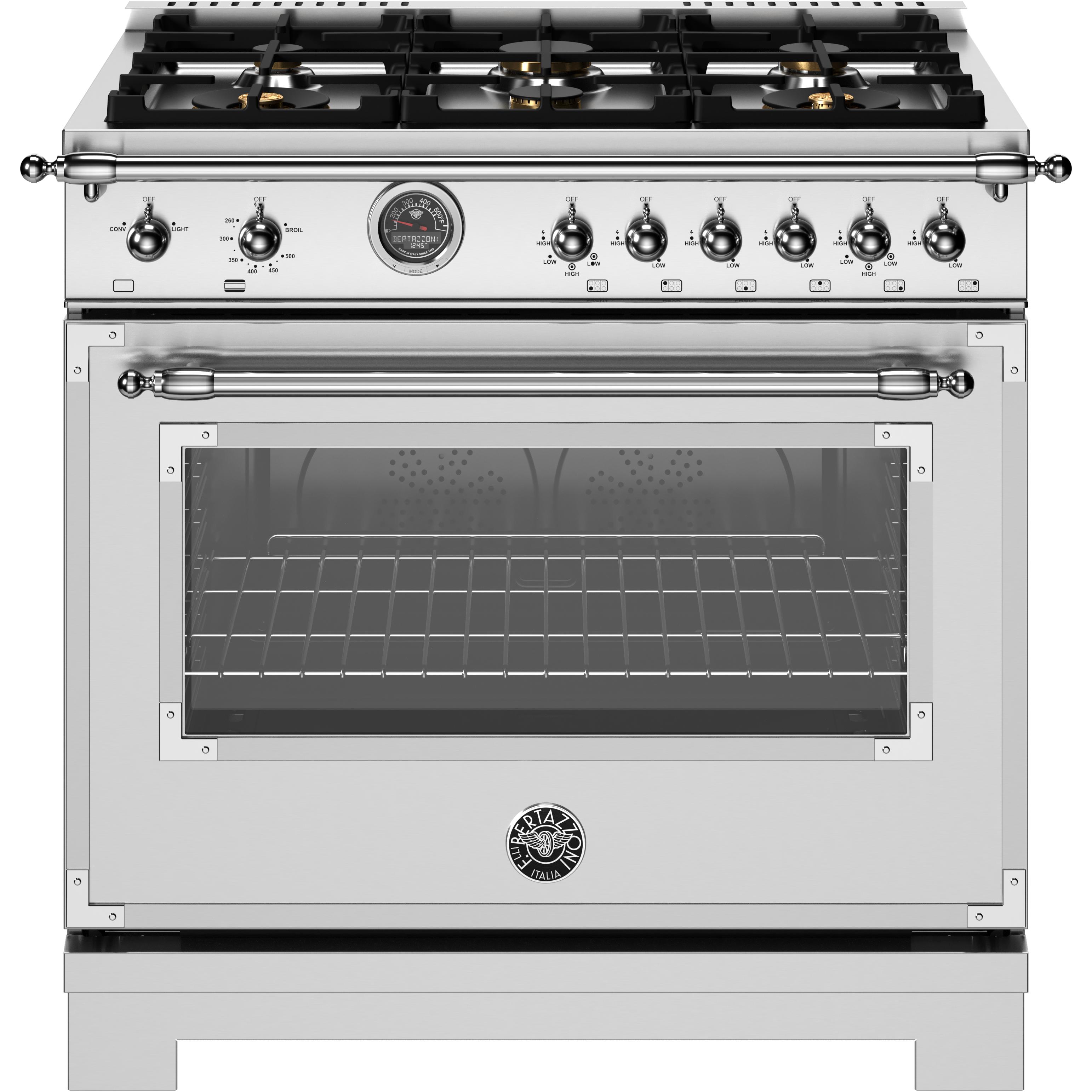 Bertazzoni HER366BCFGMXT 36 Inch Freestanding Gas Range - Professional Style with 6 Sealed Burners & Convection Oven - Perfect for Home Chefs & Modern Kitchens