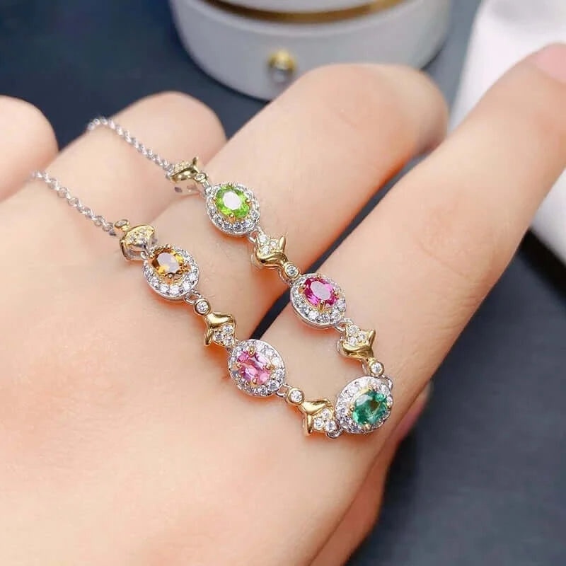 925 Sterling Silver Tourmaline Gemstone Chain Bracelet for Women - Elegant Adjustable Jewelry Gift for Birthday, Anniversary & Special Occasions