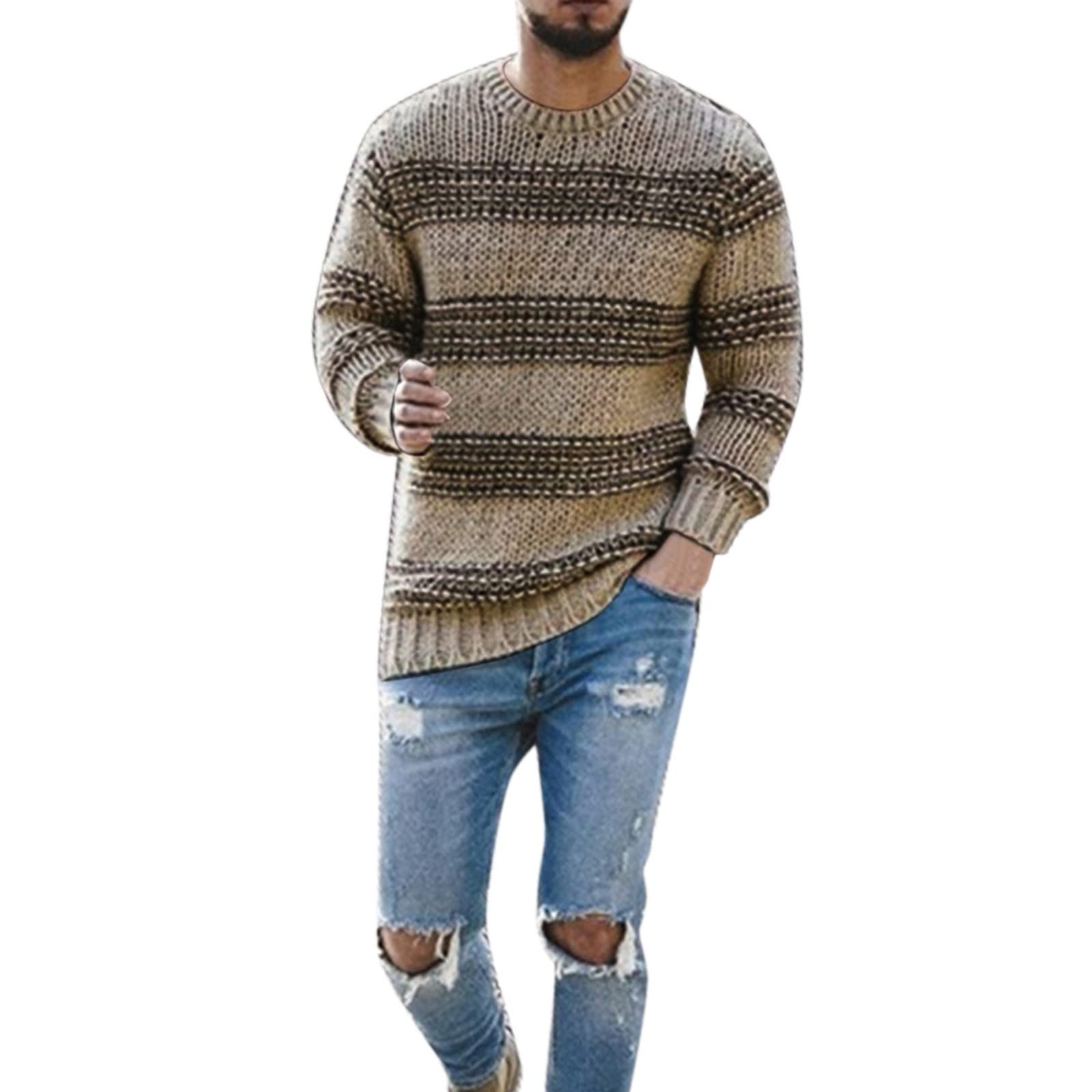 Men's Casual Striped Round Neck Pullover Sweater - Soft Knit Wool Coat for Winter Warmth | Perfect for Office, Outdoors & Holiday Outfits