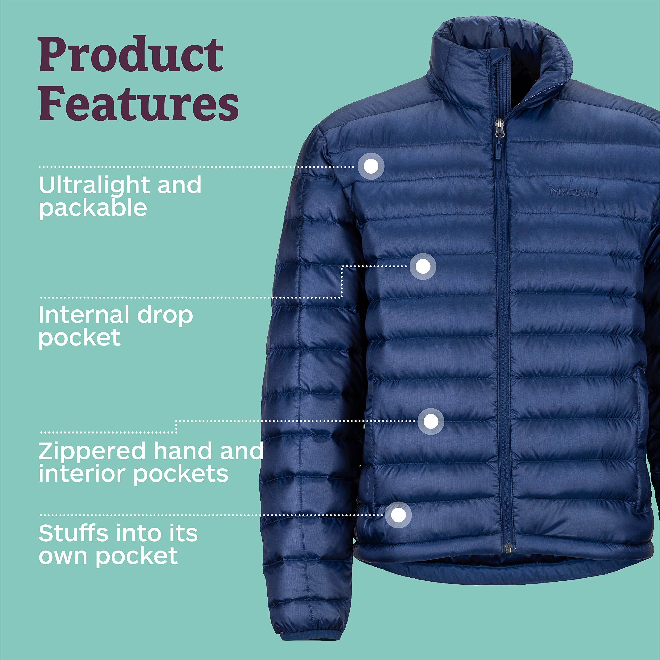 MARMOT Men's Zeus Jacket - 700-Fill Power Down Insulated, Water-Resistant Lightweight Puffer Coat for Hiking, Skiing & Winter Outdoor Activities