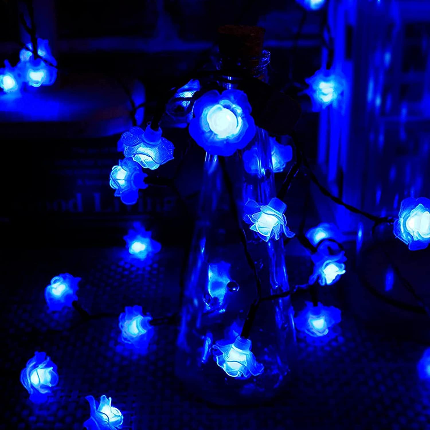 Solar Powered Flower String Lights - 20FT Waterproof 30LED Rose Fairy Lights with 8 Lighting Modes | Outdoor Garden Decor, Pathway Lighting, Wedding & Christmas Decoration (Blue) - Perfect for Patio, Backyard, Party & Holiday Decorations