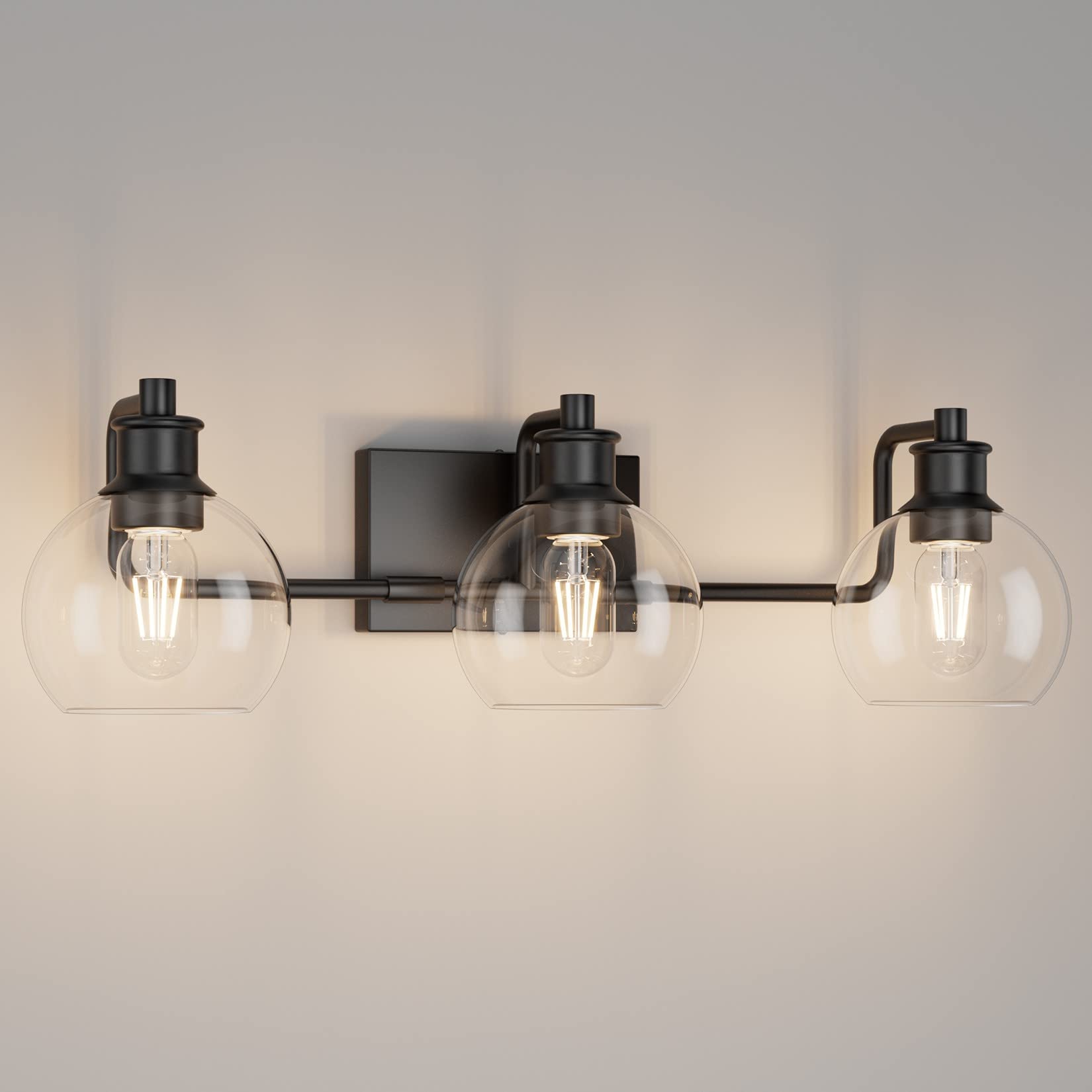 Tipace Black Vintage Bathroom Vanity Light Fixtures - 3-Light Industrial Farmhouse Mirror Lighting with Glass Globes (Bulbs Not Included) - Perfect for Rustic Bathrooms, Powder Rooms & Farmhouse Decor