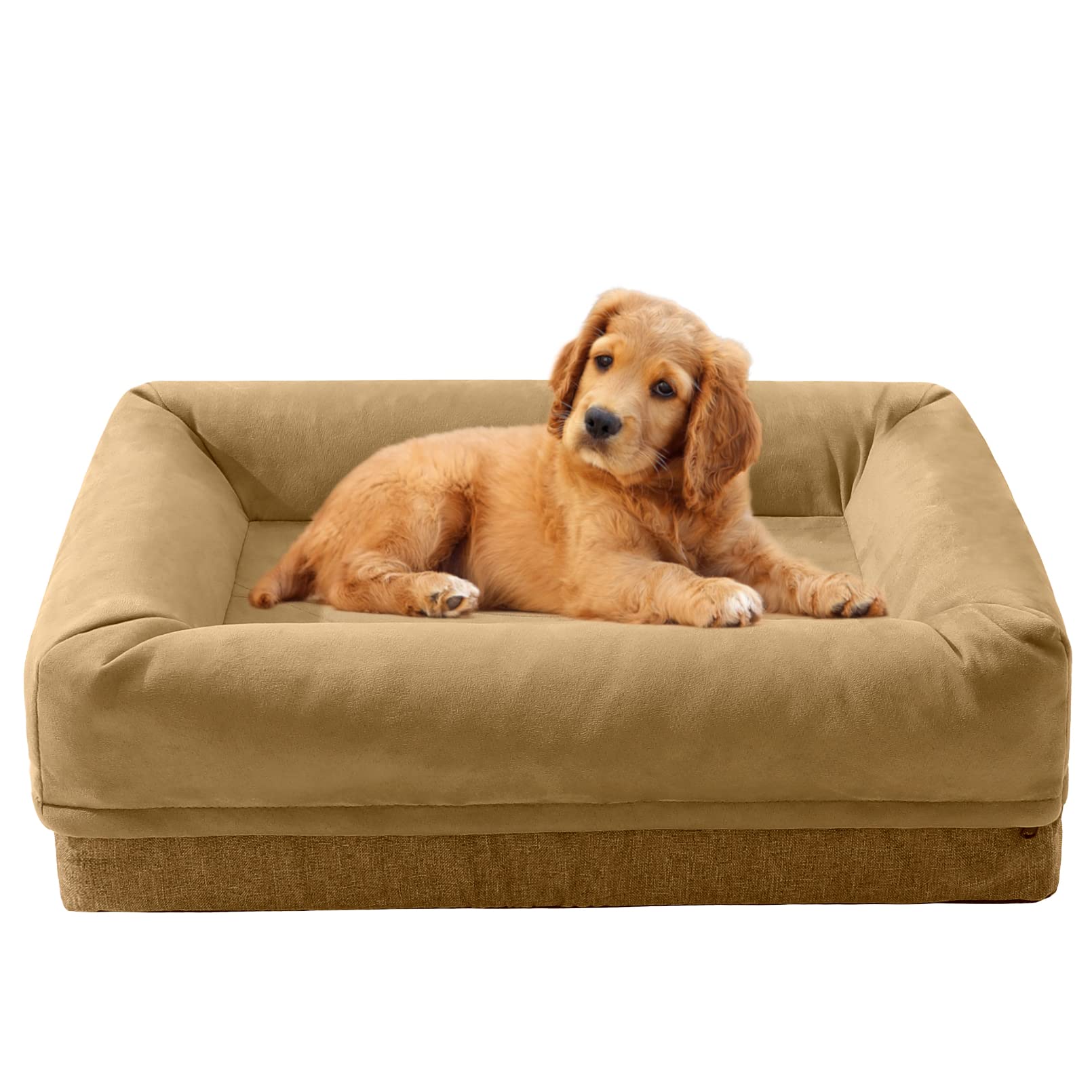 Sycoodeal Orthopedic Dog Bed with Removable Washable Cover - Waterproof Egg Crate Foam Pet Mattress, Non-Slip Bottom & Zippered Bolster - Perfect for Large Dogs, Senior Pets & Crate Training - Ideal for Living Room, Bedroom & Kennel Use