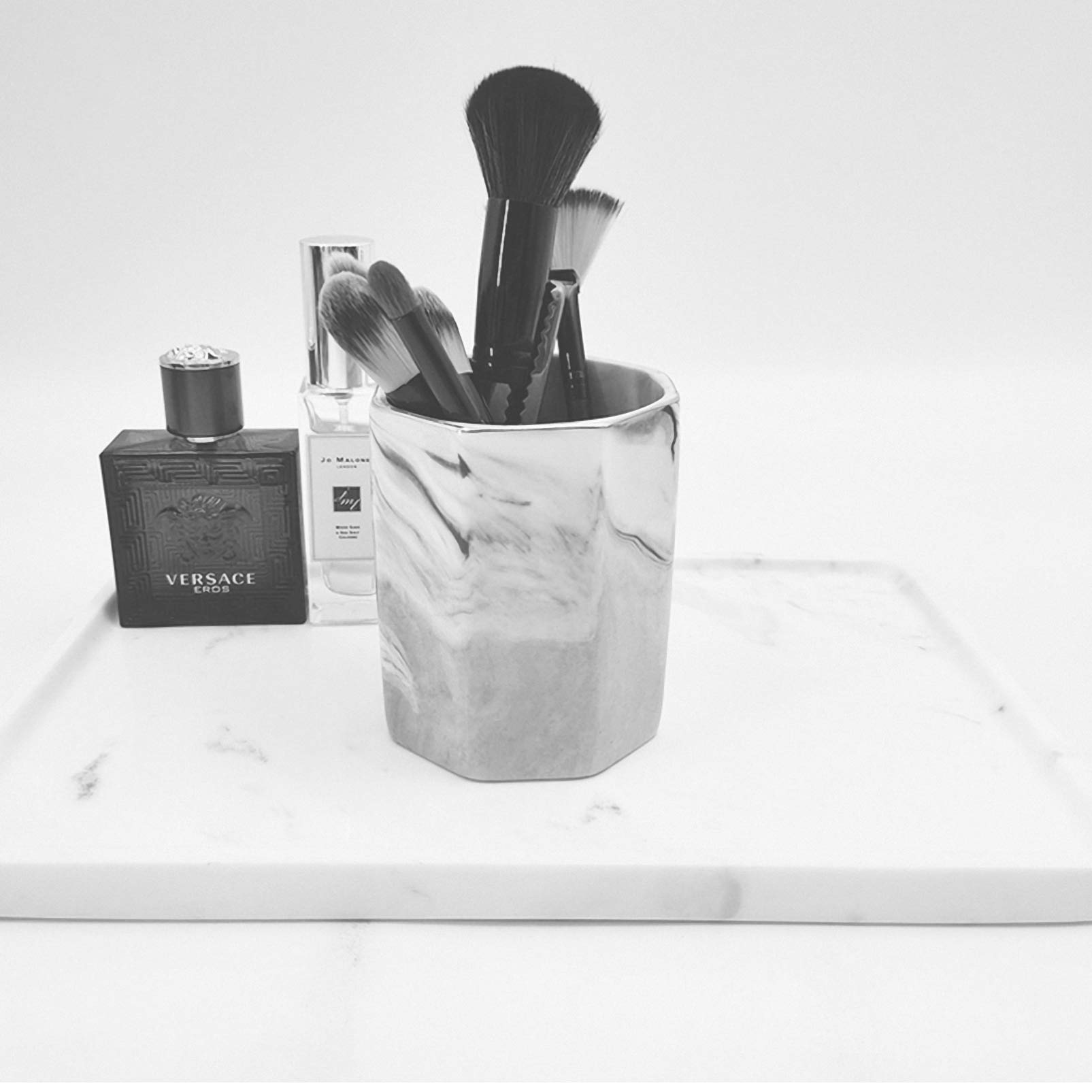 Ceramic Makeup Brush Holder & Jewelry Organizer - Travel-Friendly Cosmetic Brush Storage Bucket with Pen Holder | Perfect for Vanity, Bathroom & Travel Beauty Essentials