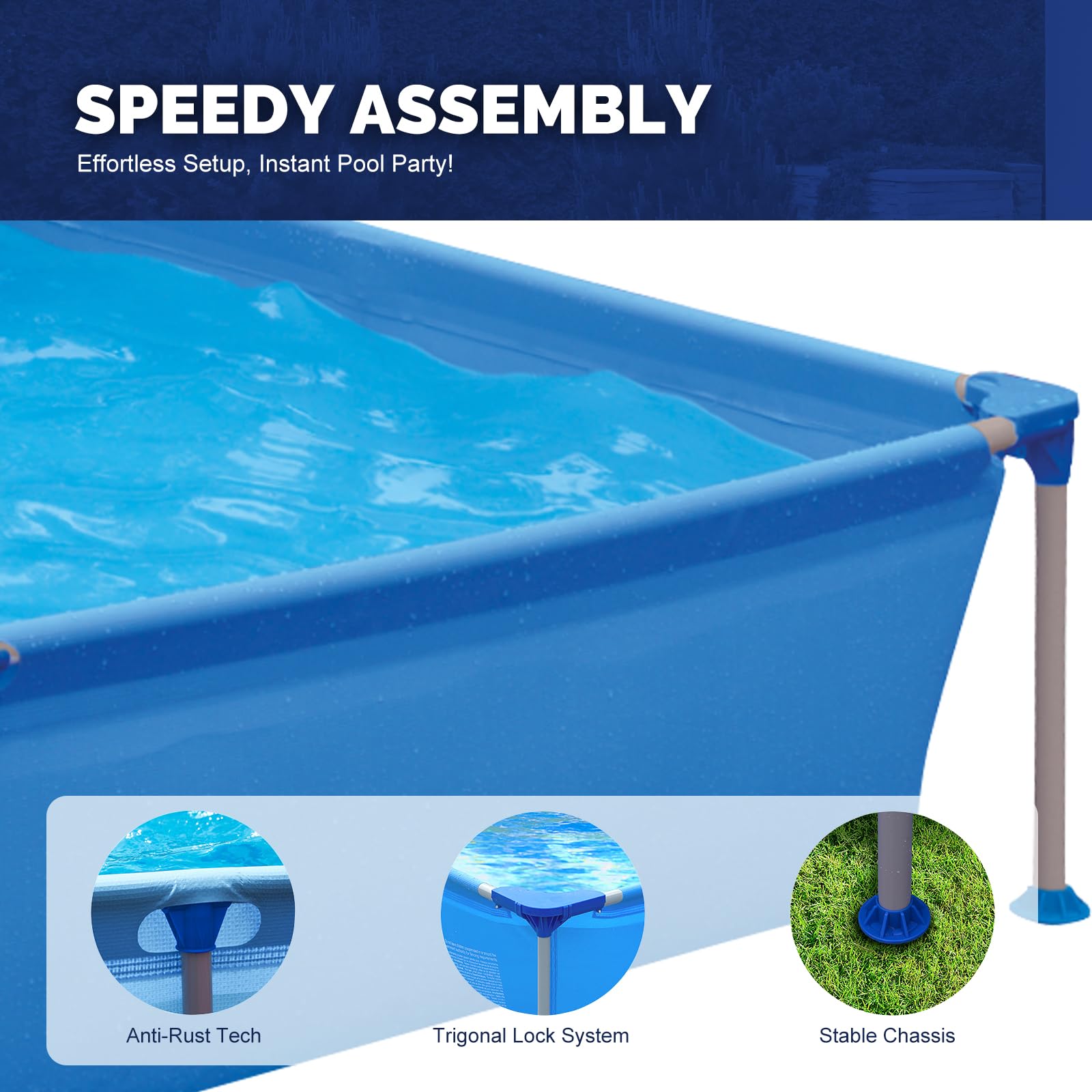 DIMAR GARDEN Above Ground Swimming Pool for Kids & Adults - 8.5ft x 6ft x 26in Outdoor Rectangular Steel Frame Backyard Pool - Perfect for Family Fun, Summer Parties & Lawn Relaxation