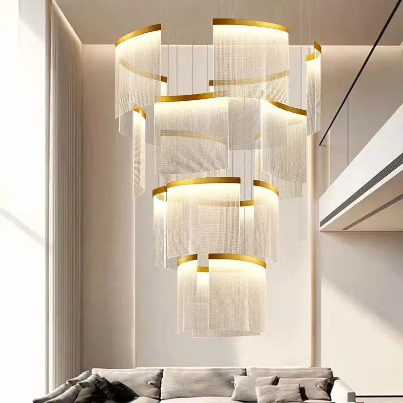 Nordic Style Ceiling Stair Chandelier in Gold and Black - Modern Crystal Pendant Light Fixture for Living Room, Bedroom, Staircase & Entryway Decor