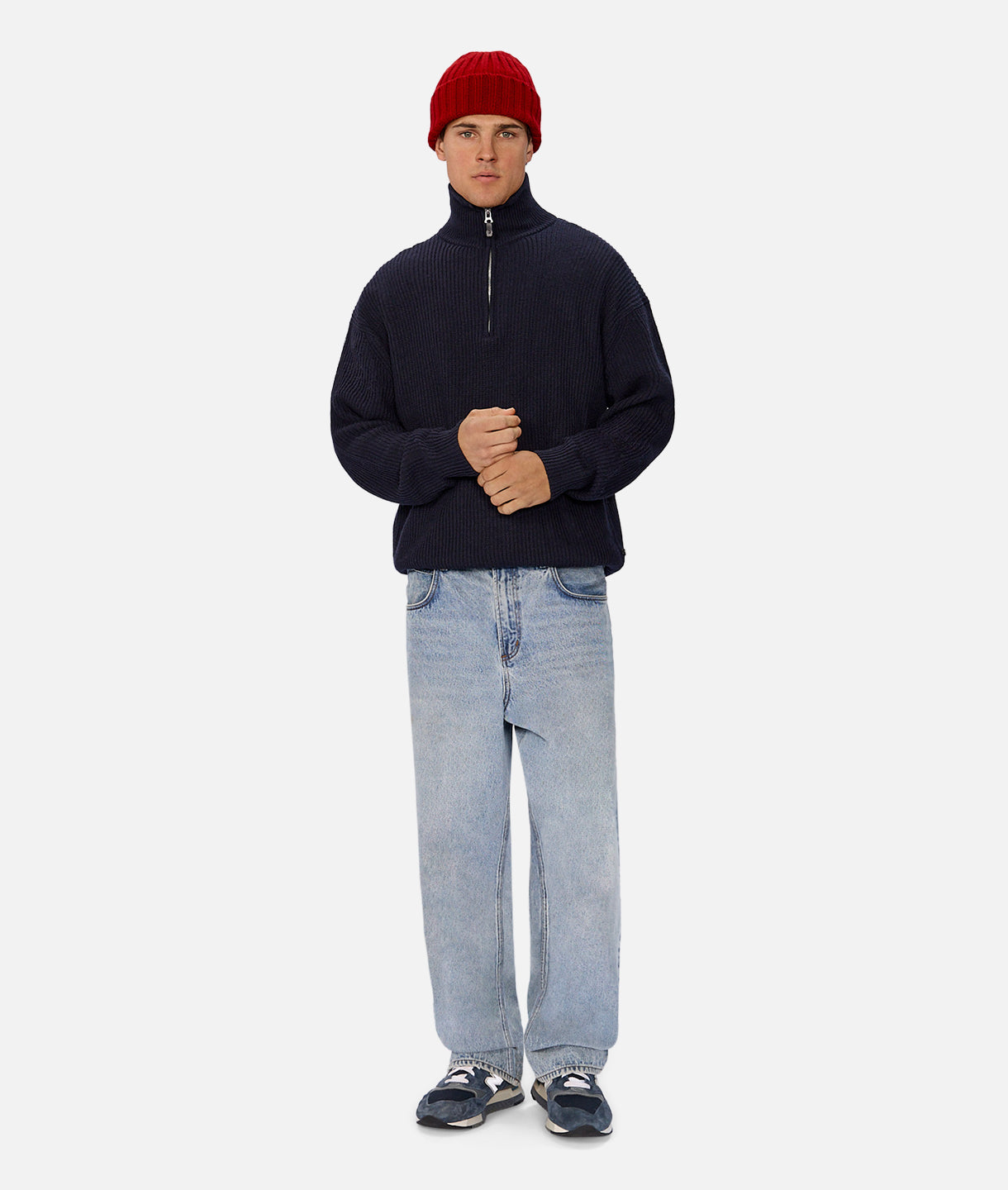 Montreal Zip Neck Knit Sweater - True Navy Blue - Cozy Winter Pullover for Men & Women | Perfect for Casual Outfits, Office Wear & Cold Weather Layering