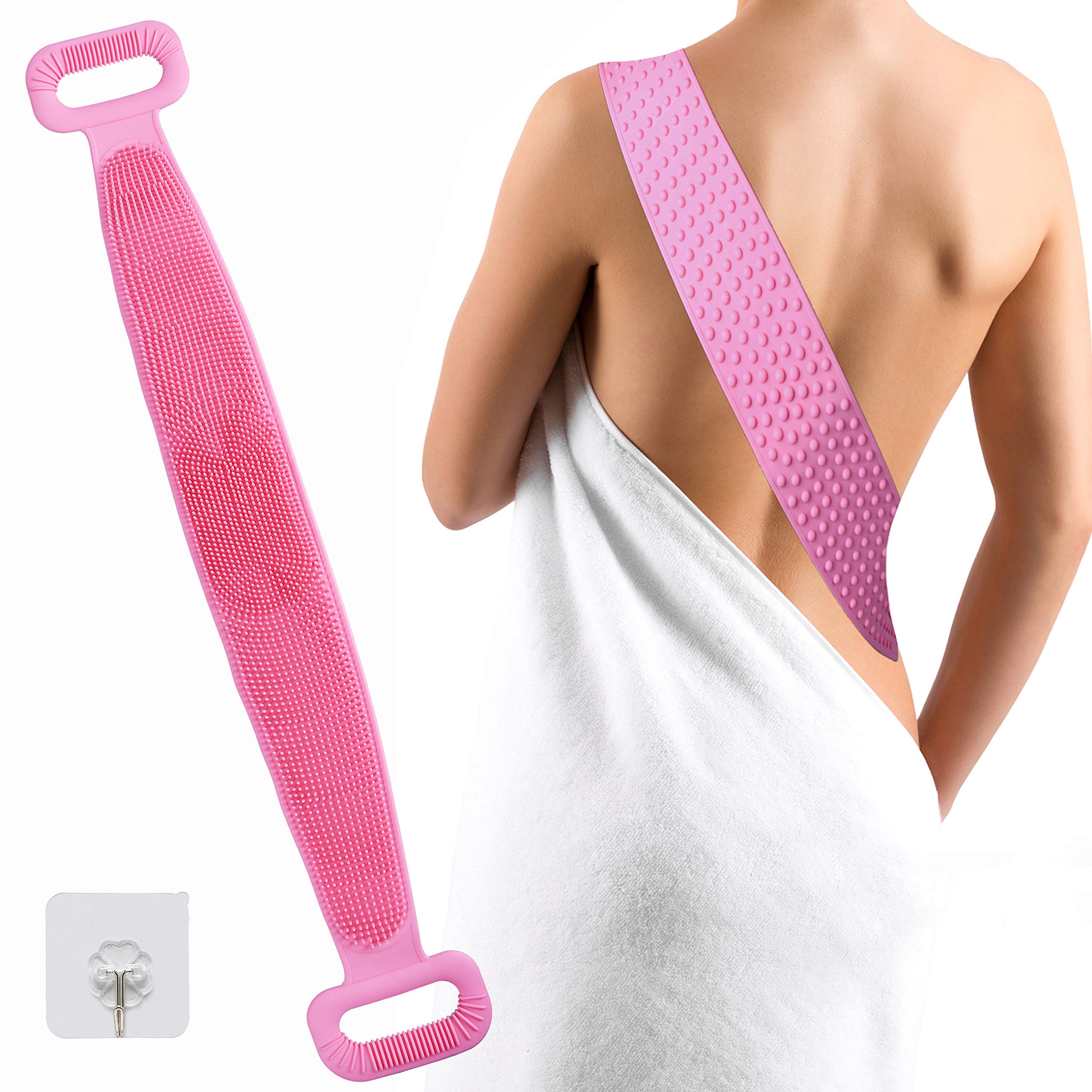 Premium Silicone Back Scrubber for Shower - Long Handle Exfoliating Body Scrubber with Soft Bristles - Pink | Ideal for Deep Cleansing, Dead Skin Removal & Hard-to-Reach Areas