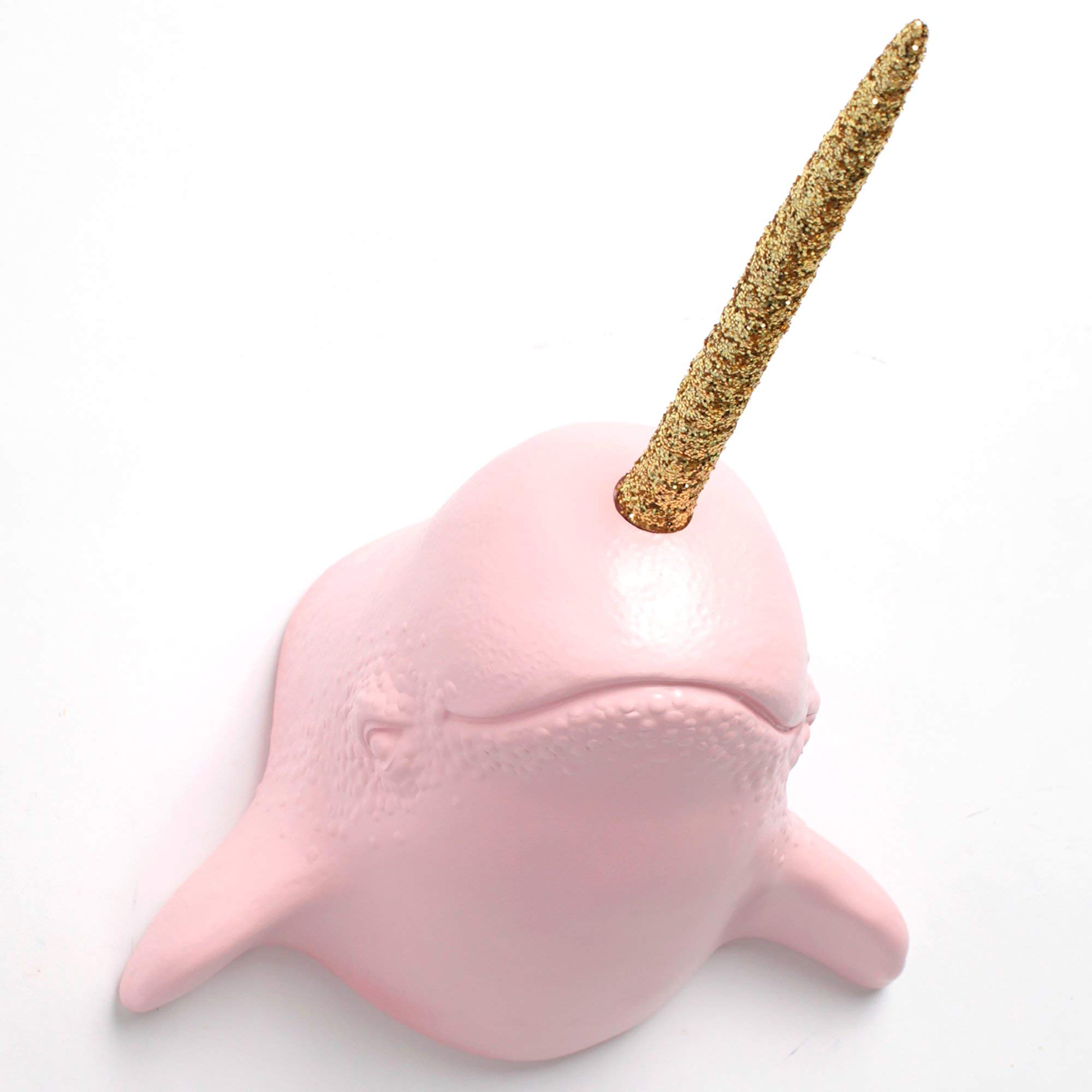 Narwhal Coastal Home Decor 'The Walley in Cameo and Gold Glitter' Faux Unicorn Whale Head Wall Art - Chic & Trendy Nursery Decor for Baby Rooms, Kids Bedrooms & Coastal Themed Living Spaces
