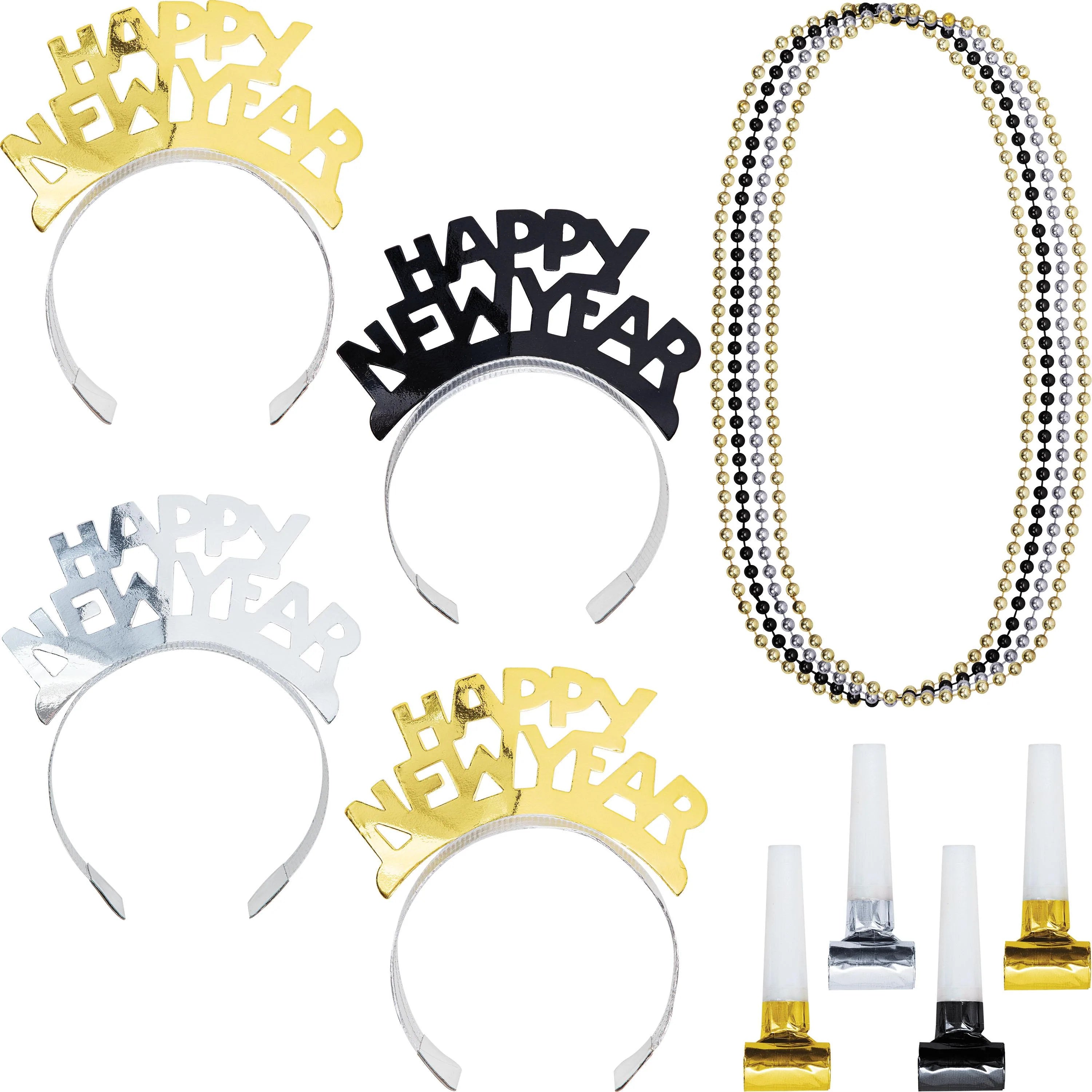 12-Pack Black Silver Gold New Year Party Wearables Kit for 4 People - Perfect for Holiday Celebrations, Family Gatherings & Festive Events