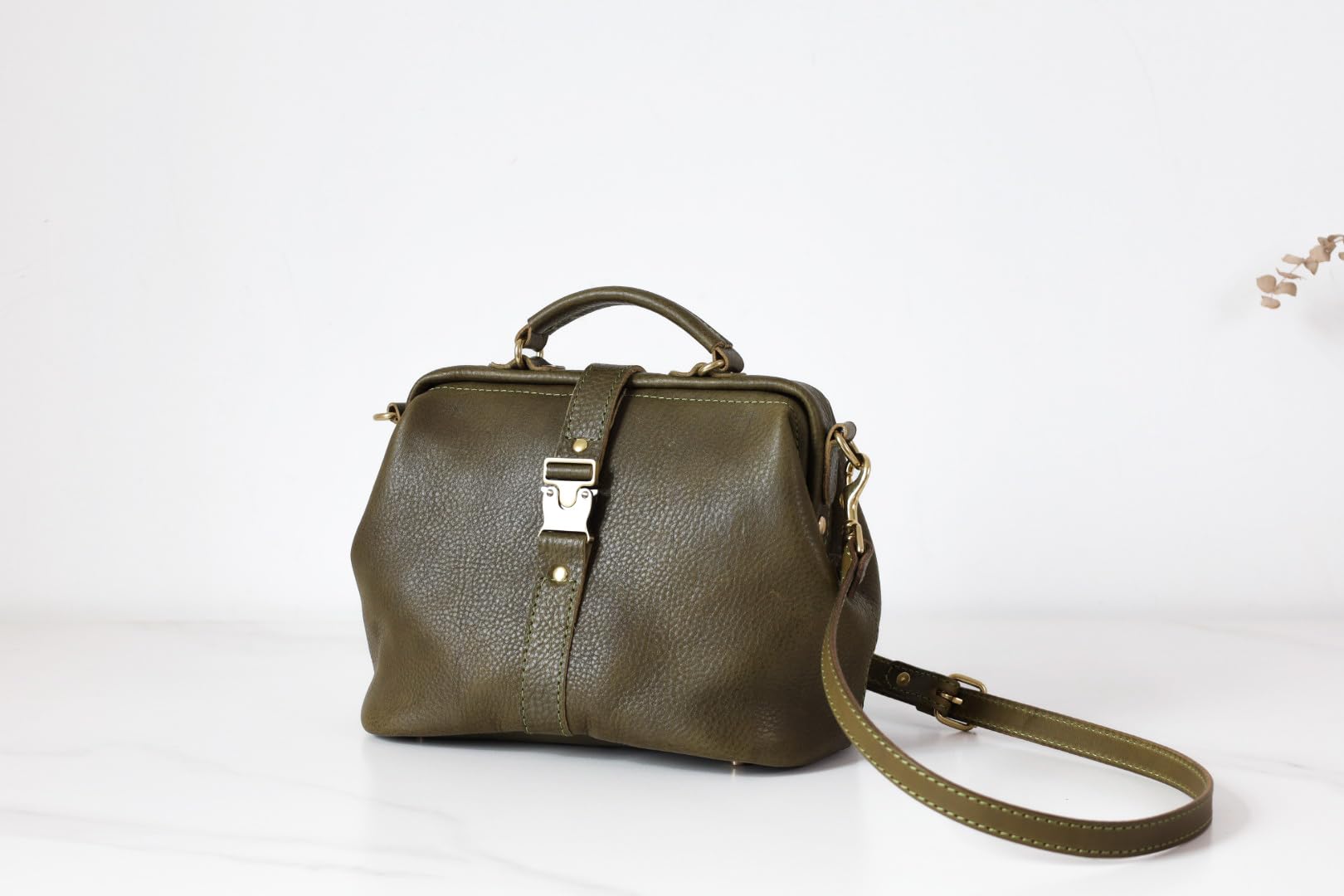 Soft Leather Doctor's Bag - Stylish Doctor Style Tote, Genuine Leather Purse, Adjustable Shoulder Strap, Monogrammable Everyday Carry Large Bag (Olive) - Perfect for Medical Professionals, Work Commute & Travel