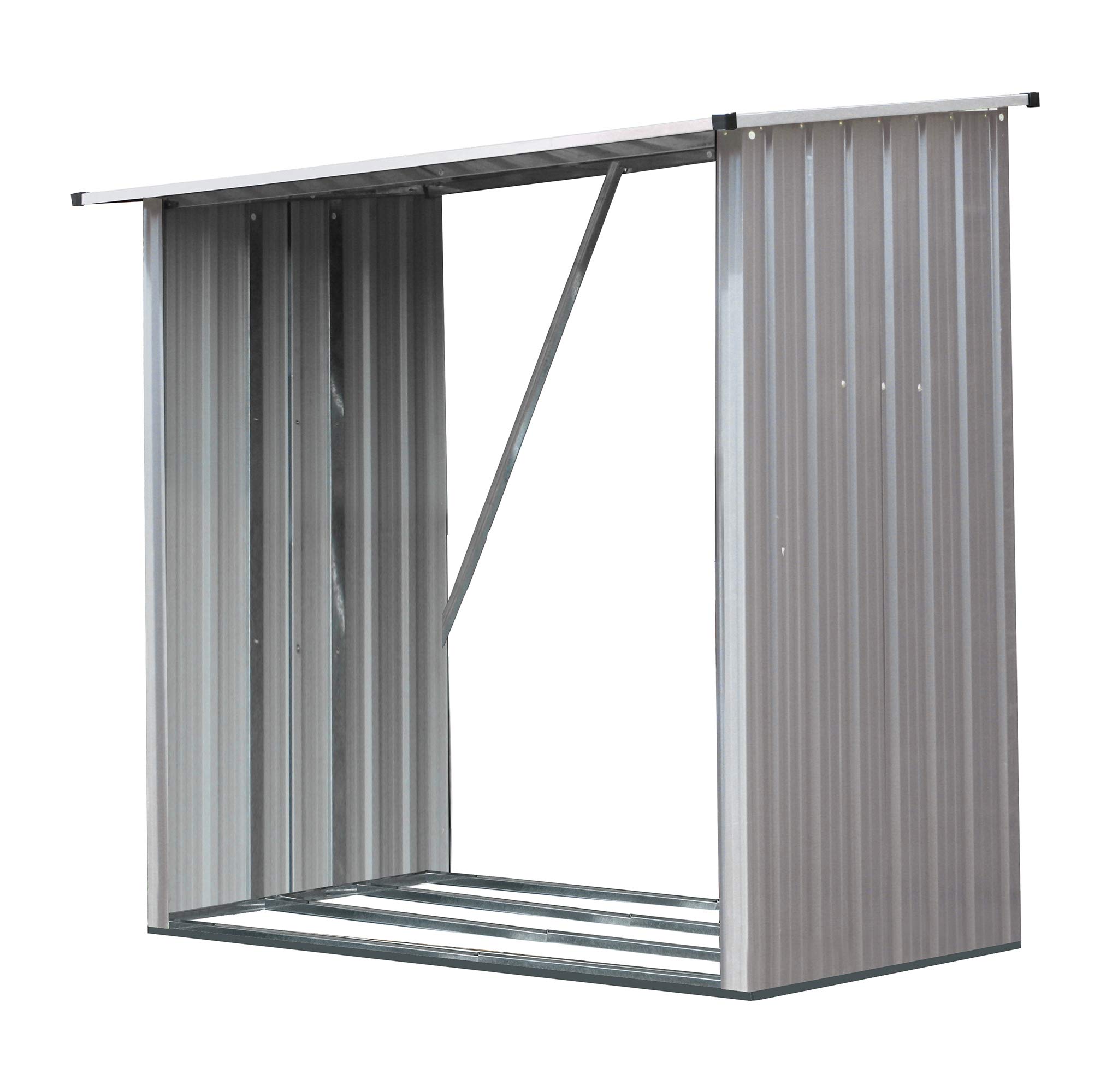 Hanover 5.3-Ft. x 3.75-Ft. x 5-Ft. Galvanized Steel Firewood Rack - Indoor/Outdoor Wood Storage Shed with Stainless Steel Frame for Backyard, Patio, or Garage Use