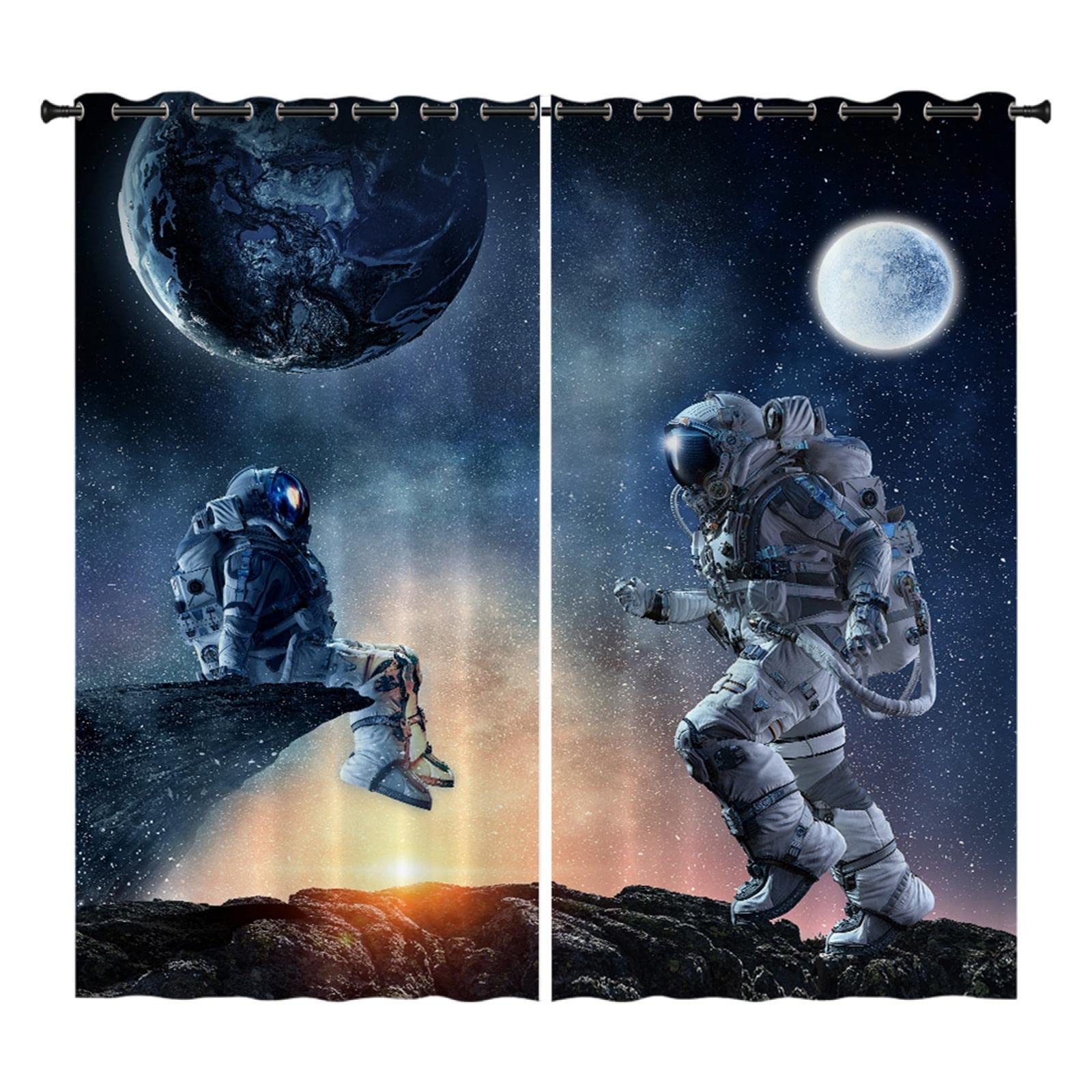 2 Pack Waterproof Blackout Bath Curtains & Window Curtains - Washable Dog Print Design for Living Room, Kitchen, Bedroom, Dorm Decor - 59x65 Inches (Astronaut Theme) - Perfect for Pet Lovers & Space Themed Rooms