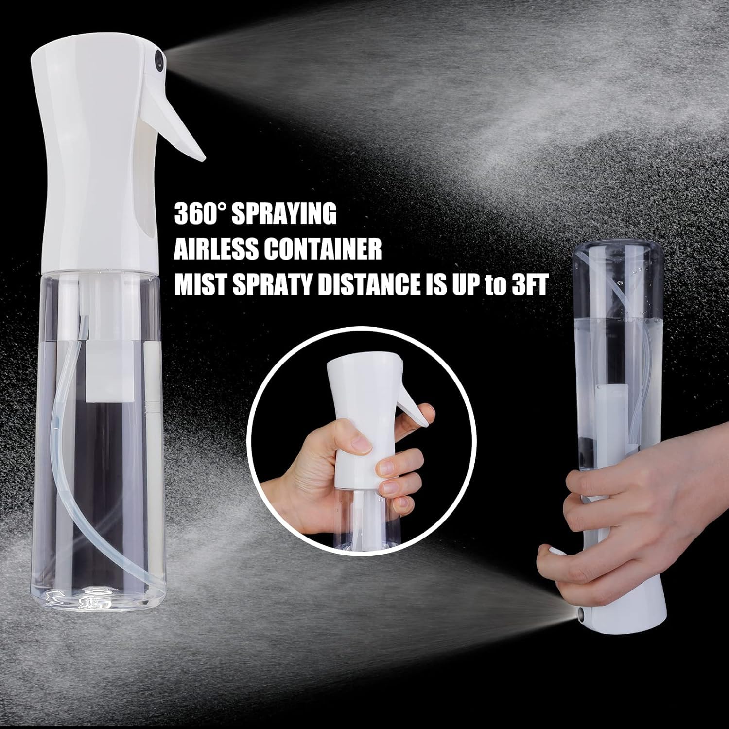Ballotte 300ml Continuous Fine Mist Spray Bottle - Transparent White for Hair Styling, Cleaning, Plants & Travel - Multi-Purpose Refillable Water Mister for Salon, Home & Garden Use