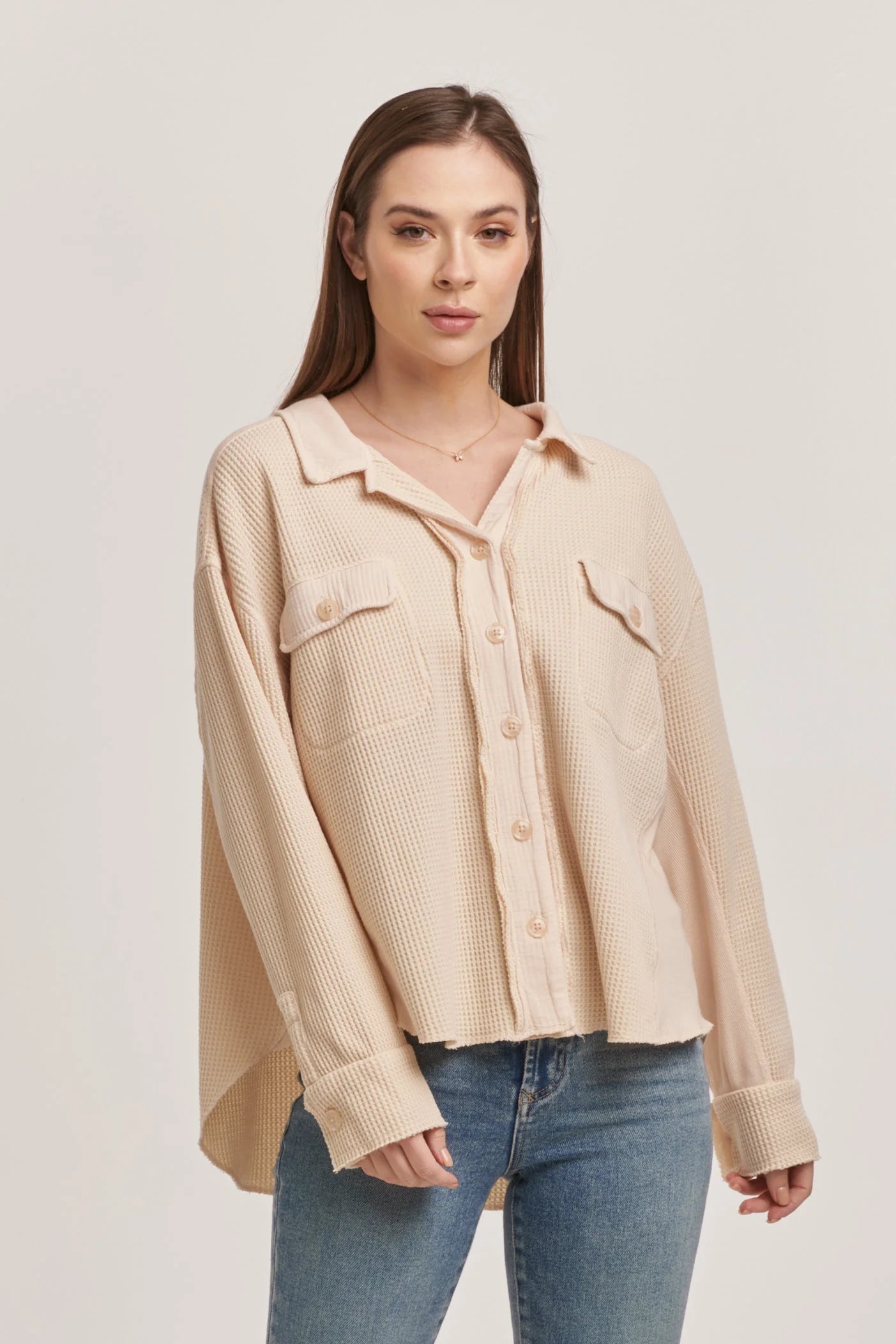 Foster Thermal Shirt Jacket for Men & Women | Soft Fleece Lined Winter Jacket | Cream Color | Perfect for Outdoor Activities, Camping & Cold Weather Wear