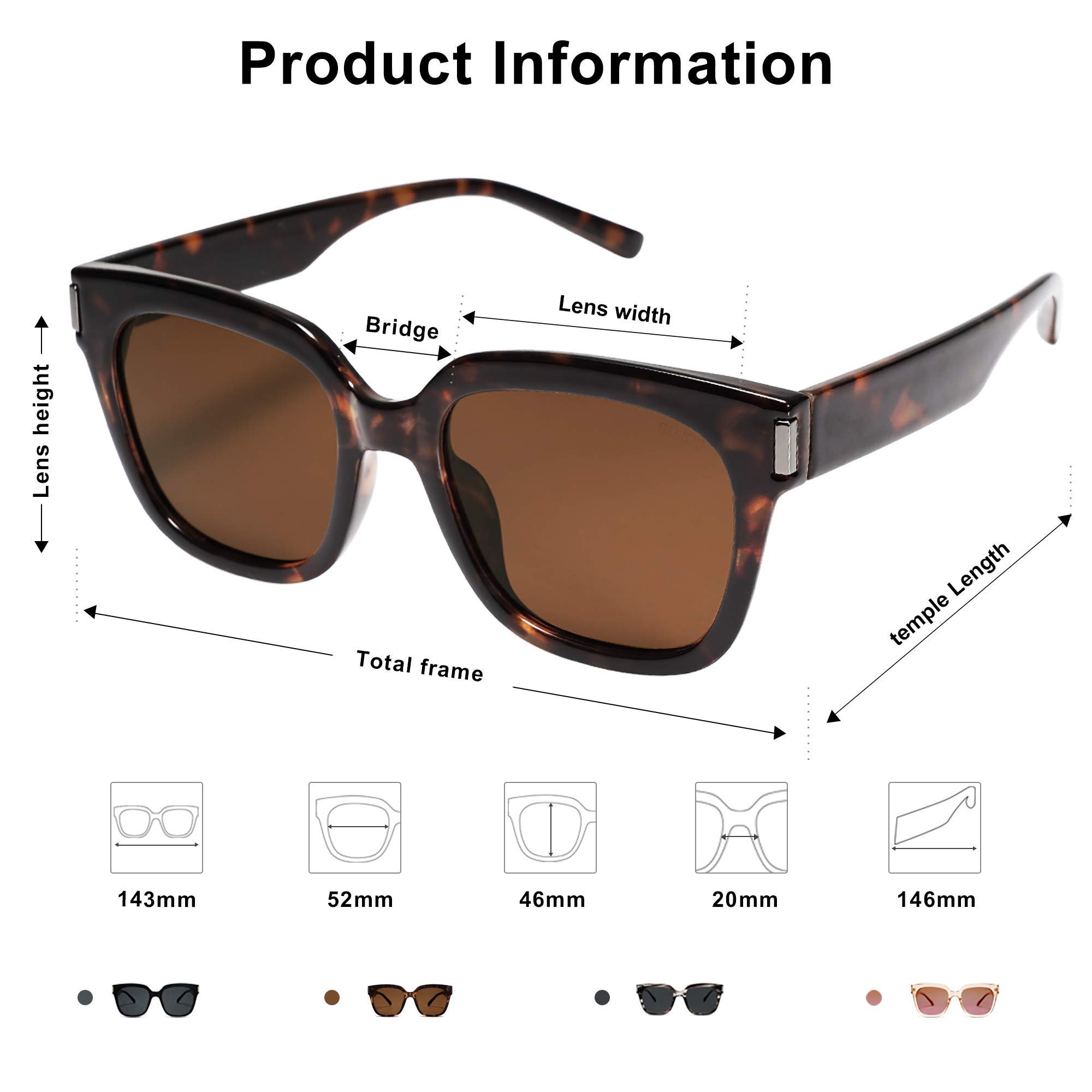 SOJOS Classic Polarized Square Frame Sunglasses for Women & Men - Trendy UV Protection Shades for Driving, Beach & Outdoor Activities | Model SJ2149